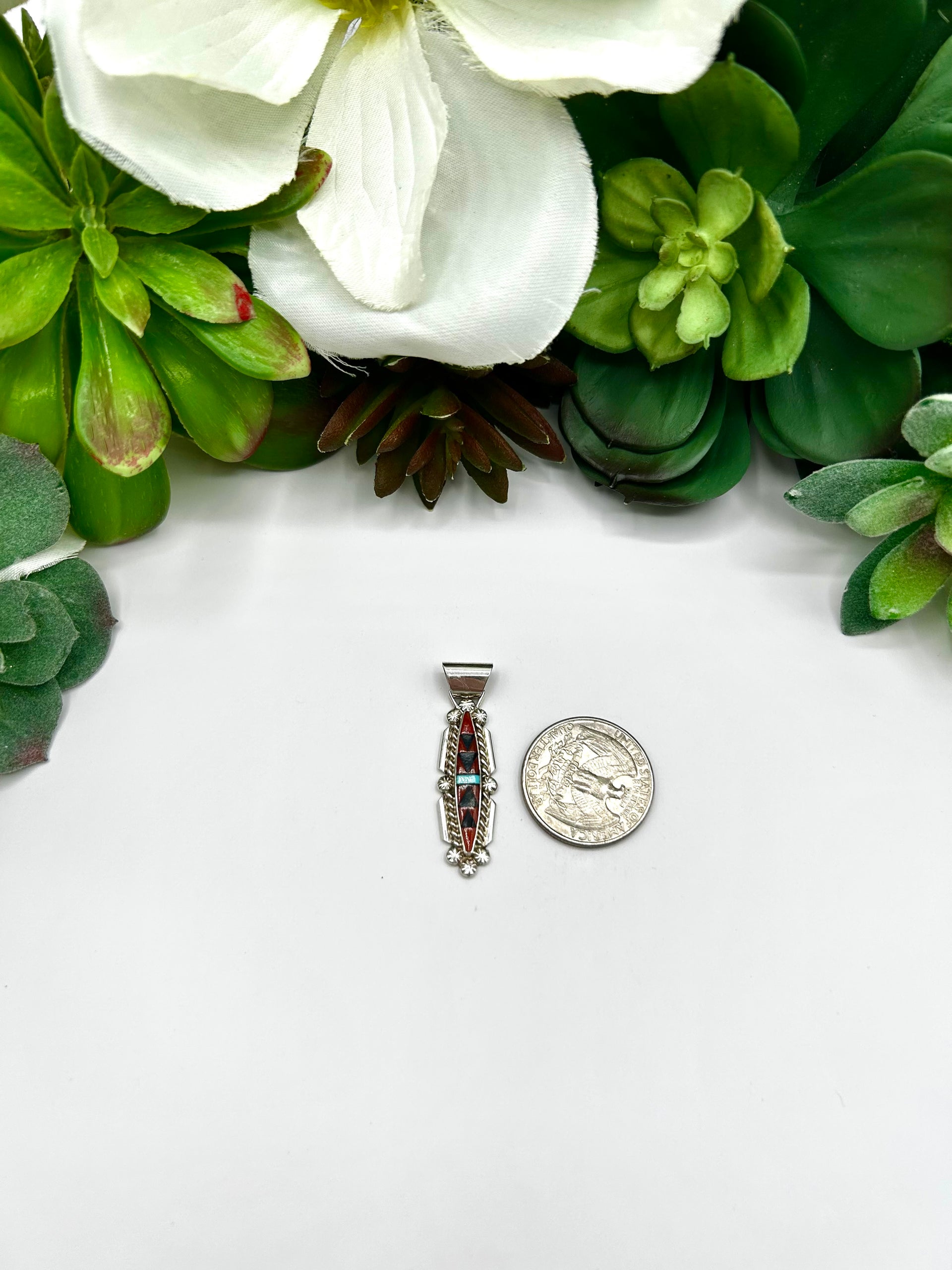 Zuni Made Multi Stone & Sterling Silver Pendant