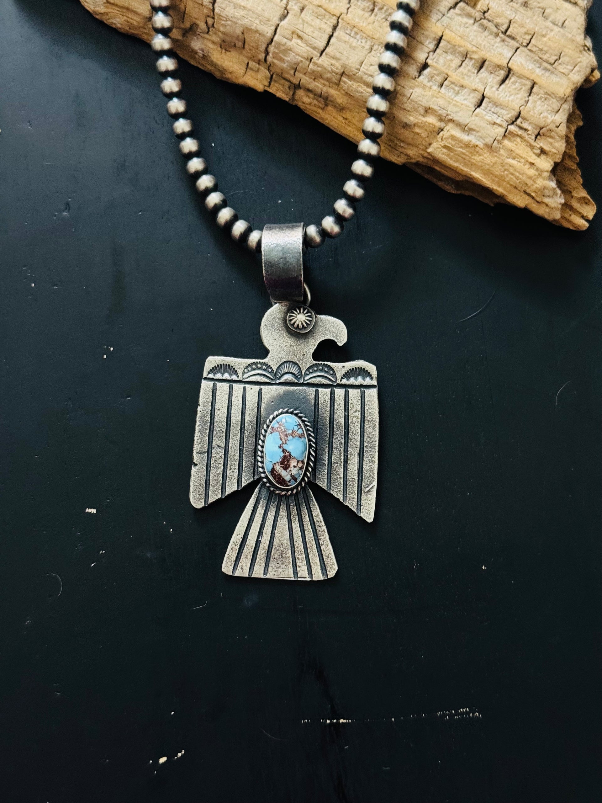 Kevin Billah Golden Hills Turquoise & Sterling Silver Thunderbird Pendant