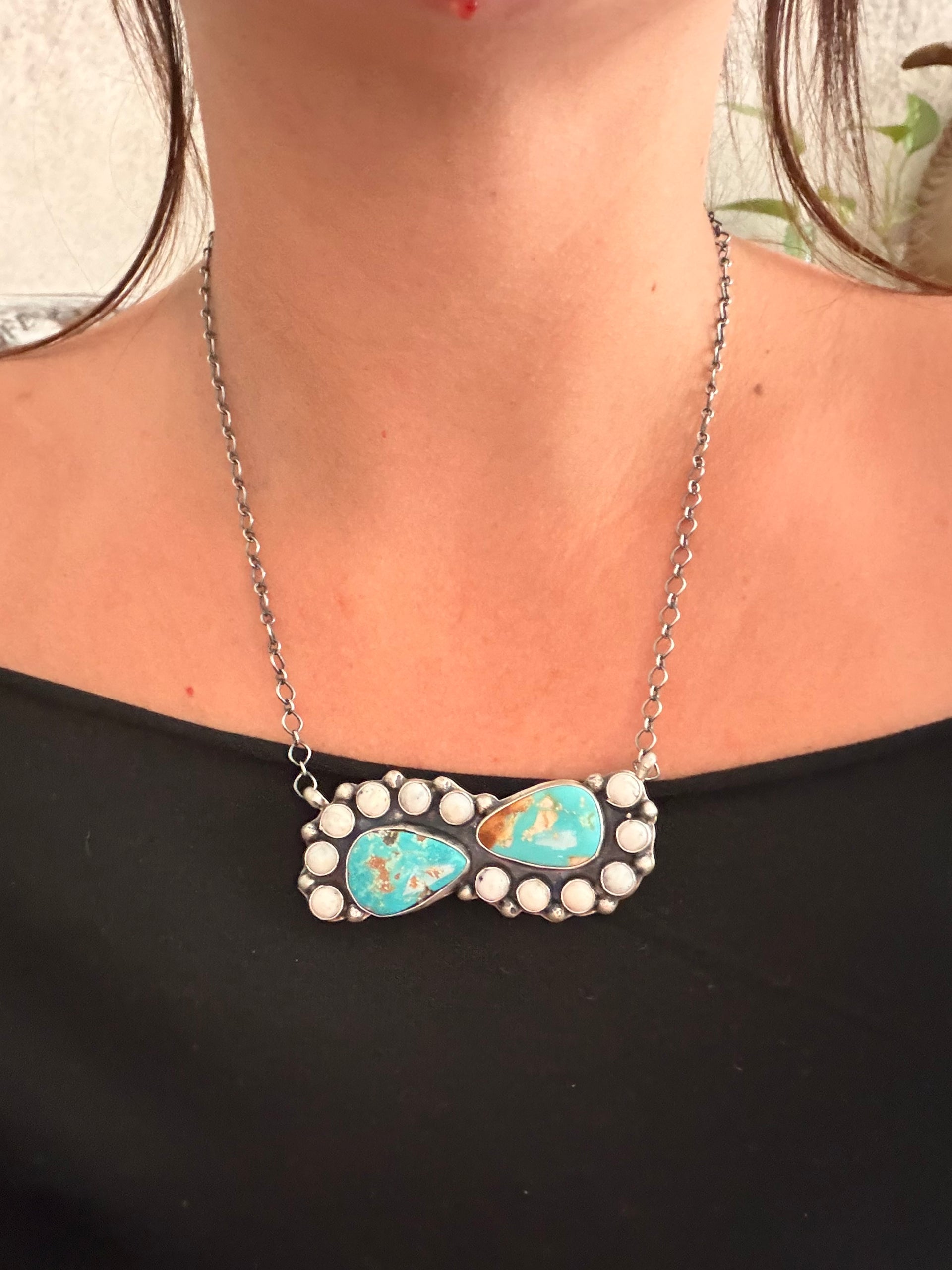Bonnie Begay Multi Stone & Sterling Silver Cluster Bar Necklace