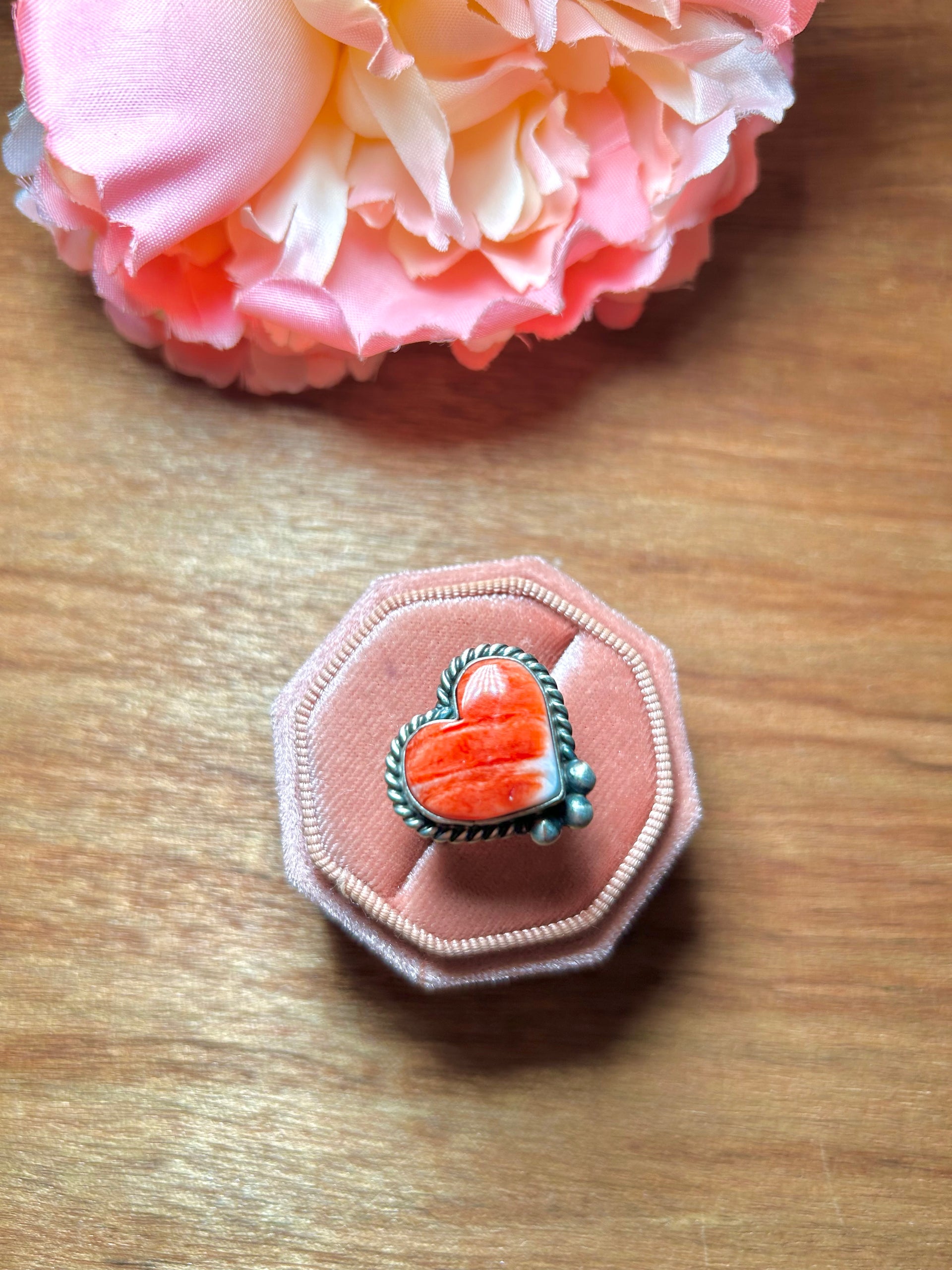 Navajo Made Spiny Oyster & Sterling Silver Adjustable Ring