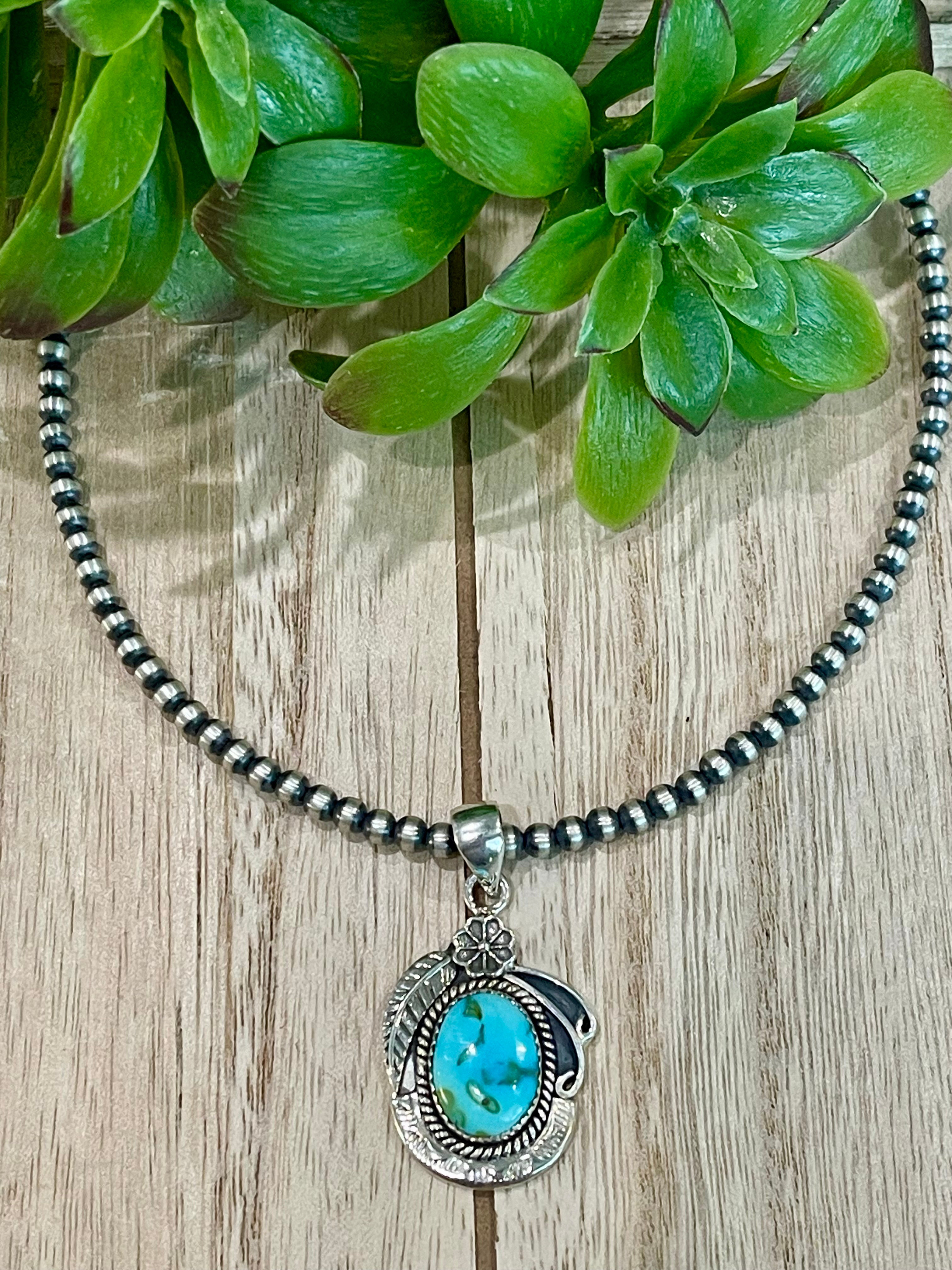 Southwest Handmade Sonoran Mountain Turquoise & Sterling Silver Pendant