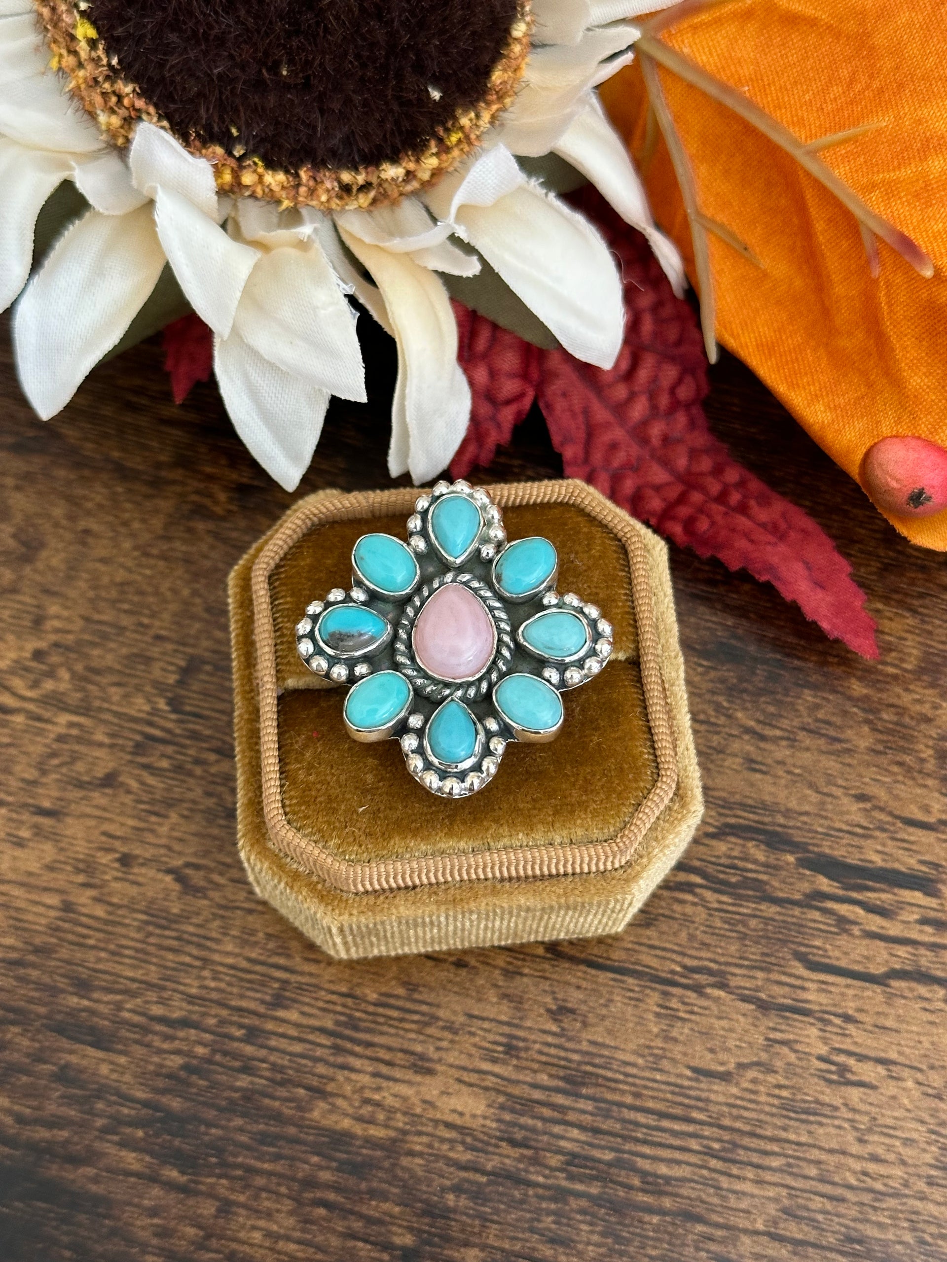 Southwest Handmade Multi Stone & Sterling Silver Adjustable Ring