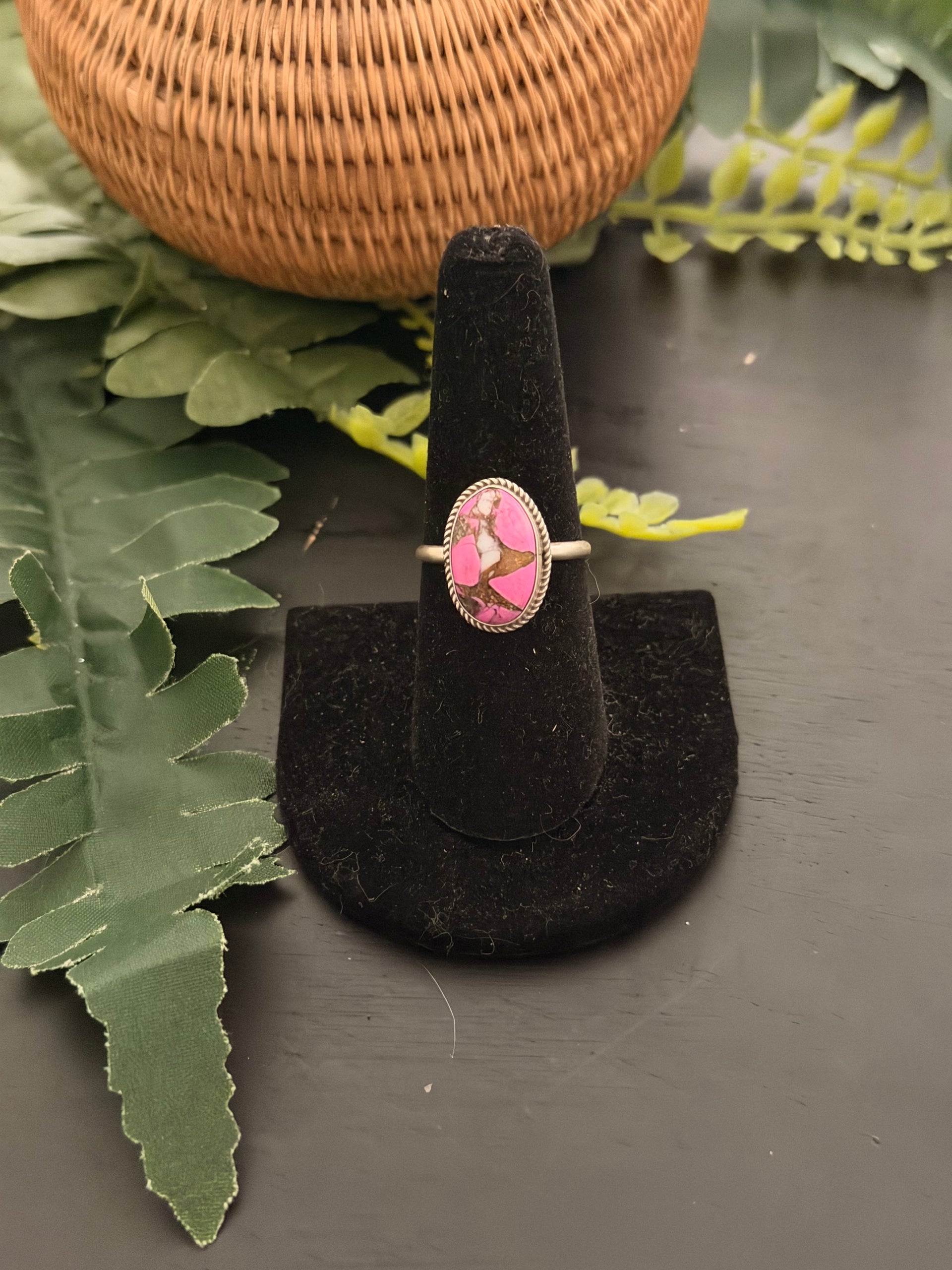 Navajo Made Cotton Candy Dahlia & Sterling Silver Ring Size 8
