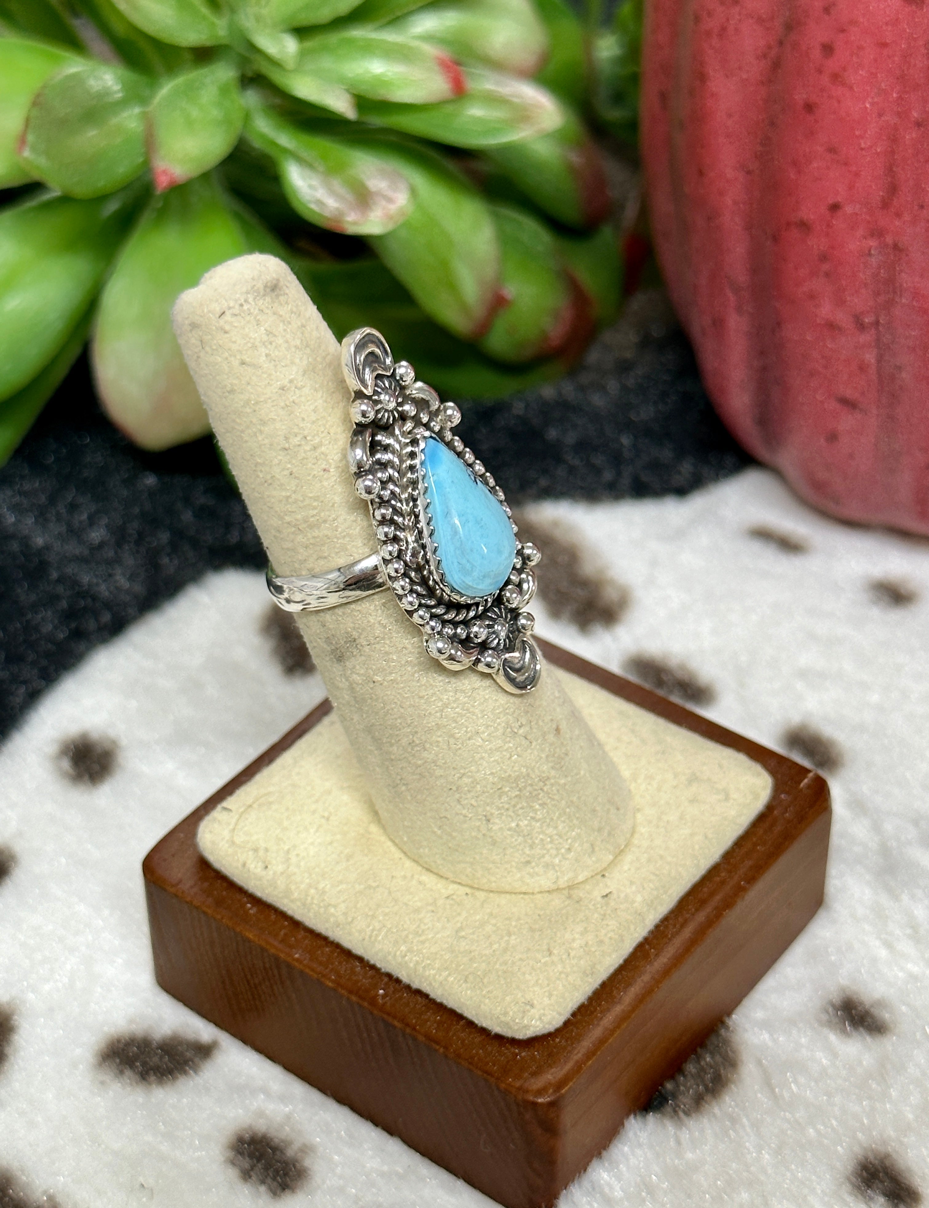 Southwest Handmade Golden Hill’s Turquoise & Sterling Silver Ring Size 5.5
