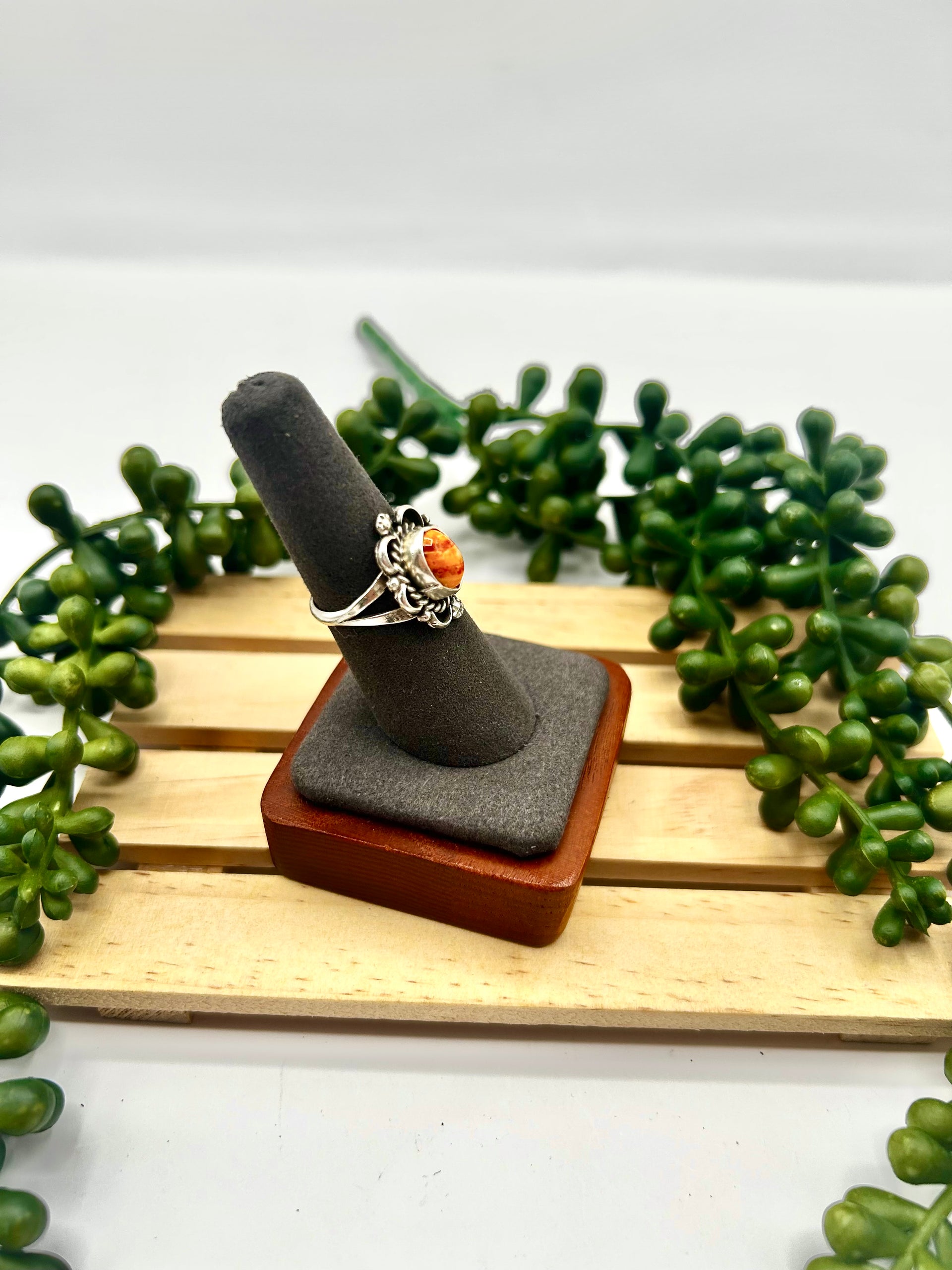 Navajo Made Spiny Oyster & Sterling Silver Ring Size 7