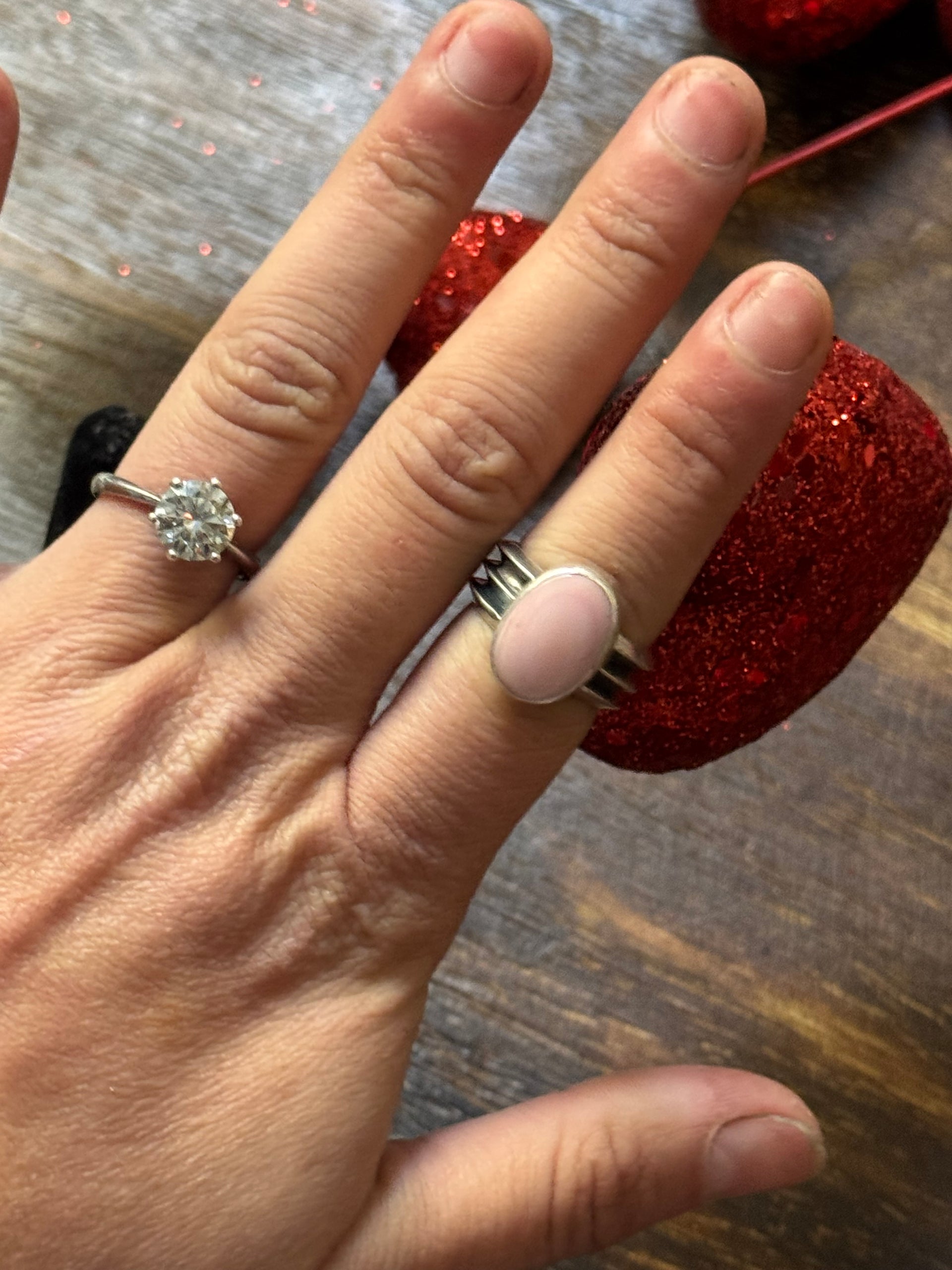 Navajo Made Pink Conch & Sterling Silver Ring