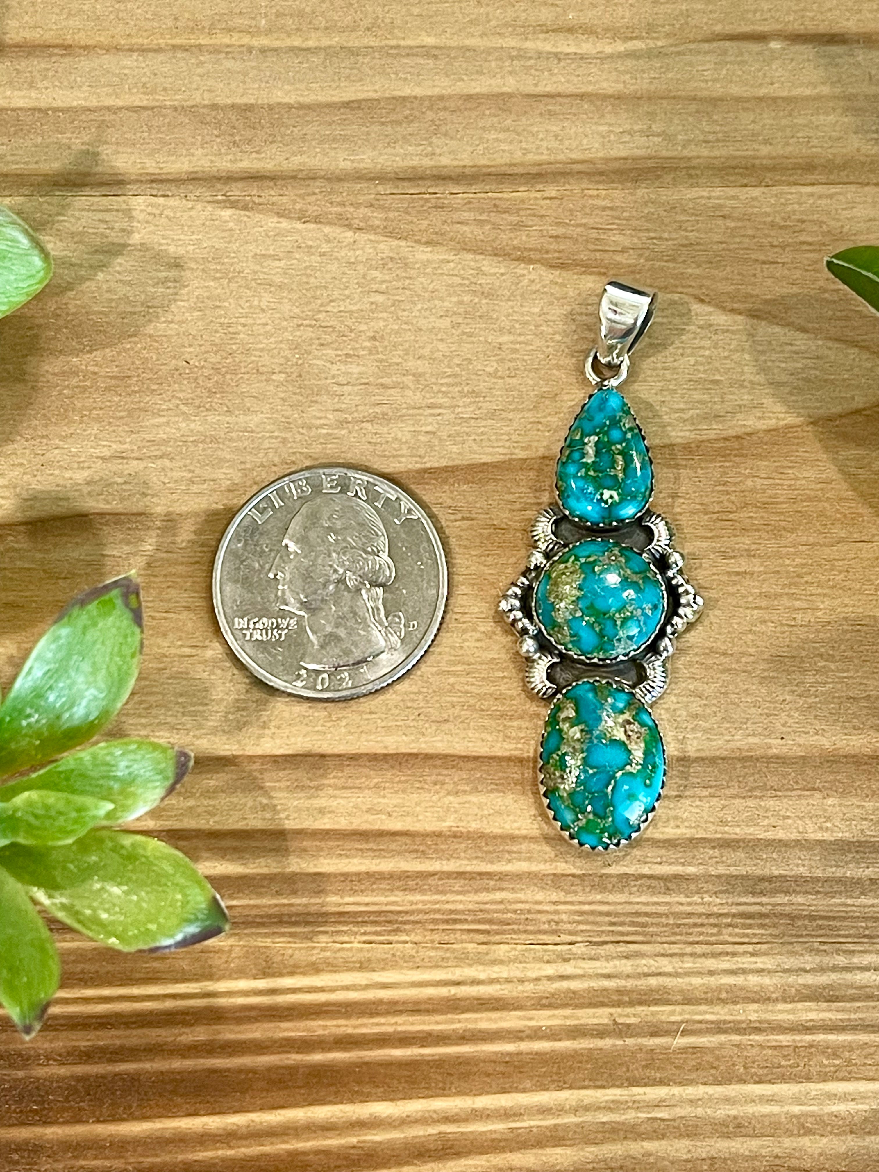 Southwest Handmade Sonoran Mountain Turquoise & Sterling Silver Pendant