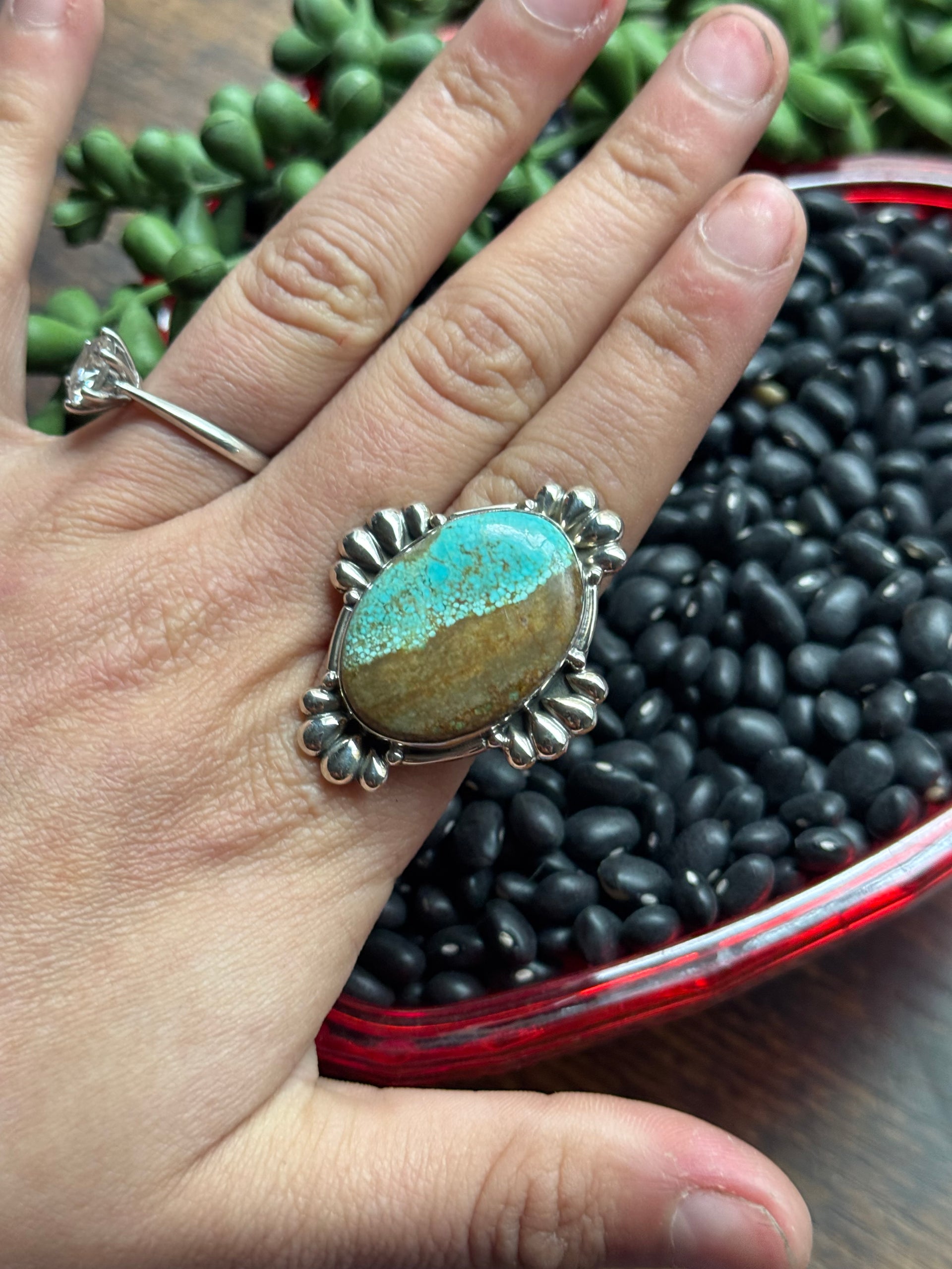 Southwest Handmade #8 Turquoise & Sterling Silver Adjustable Ring