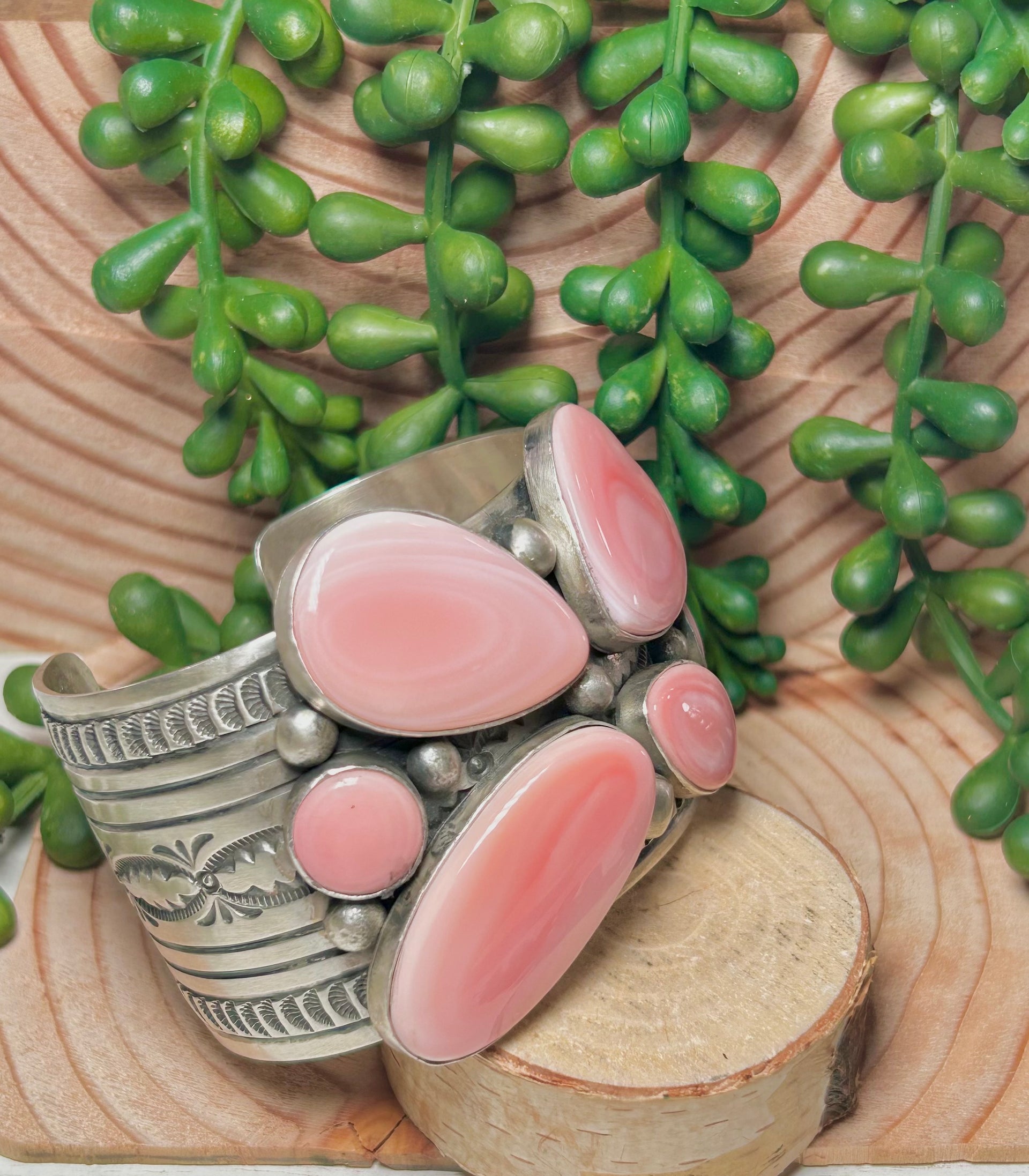 LeRoy James Pink Conch & Sterling Silver Cuff Bracelet