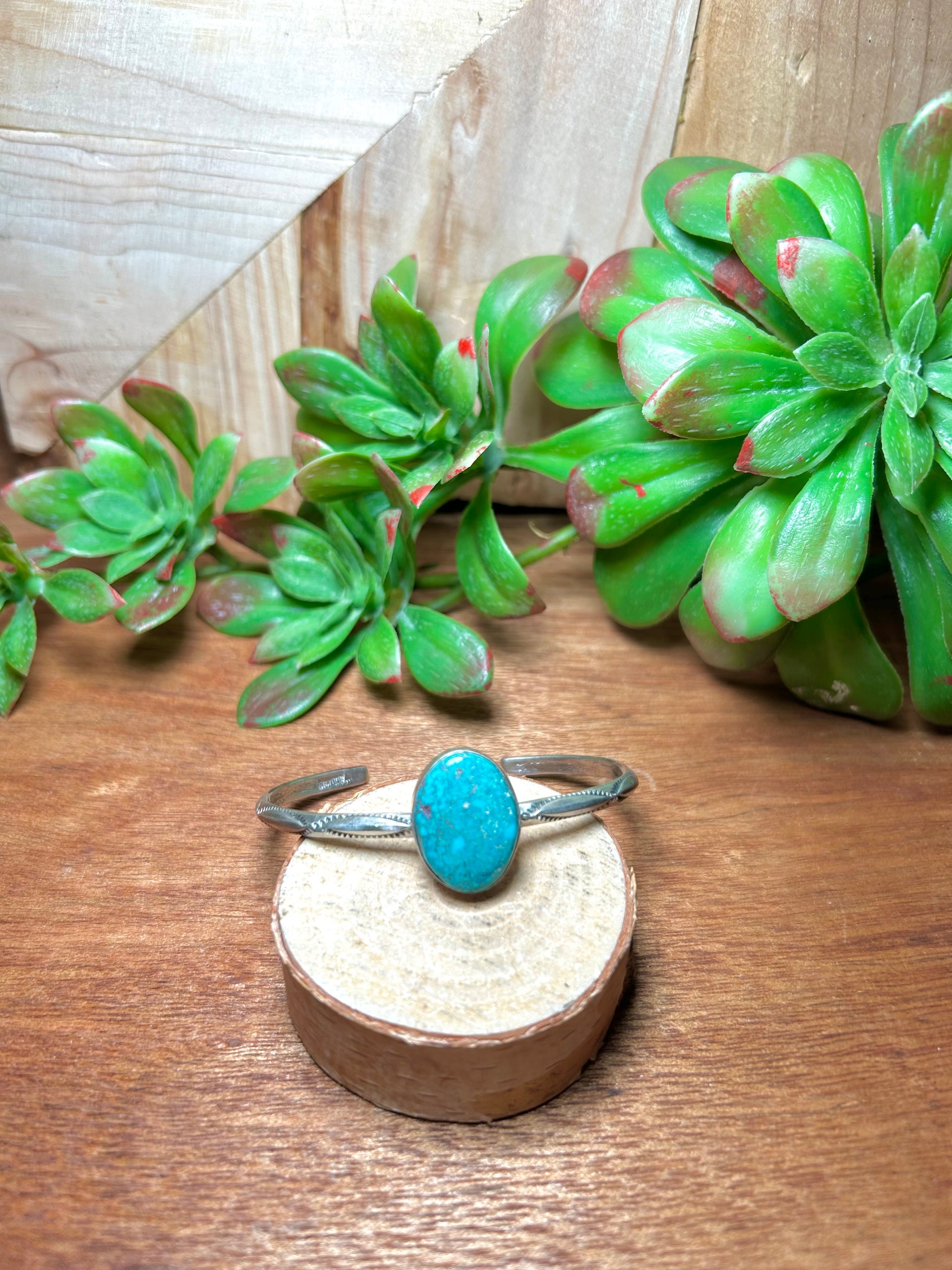 Navajo Made Kingman Turquoise & Sterling Silver Cuff Bracelet