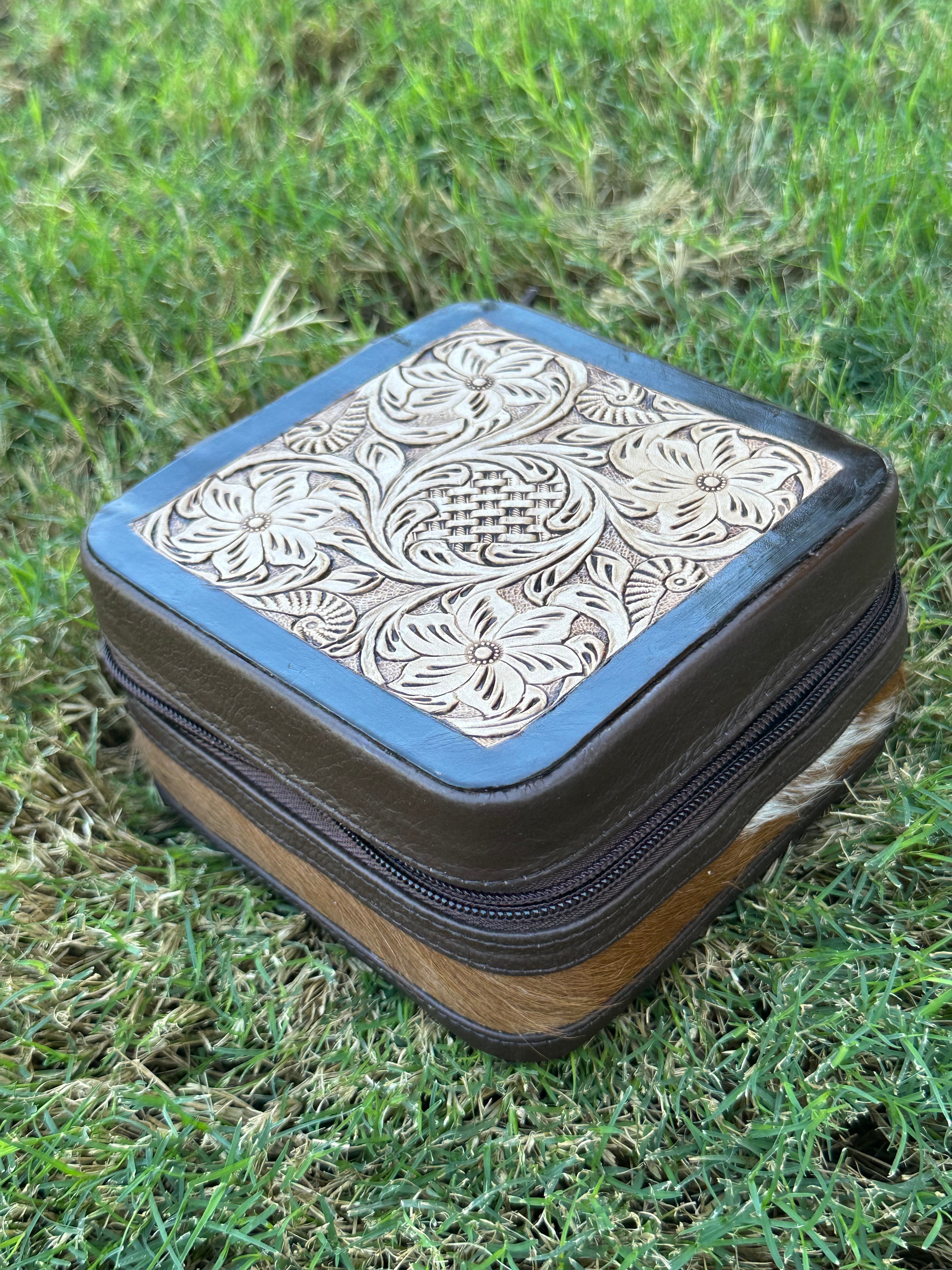 Genuine Tooled Leather Cowhide Jewelry Box