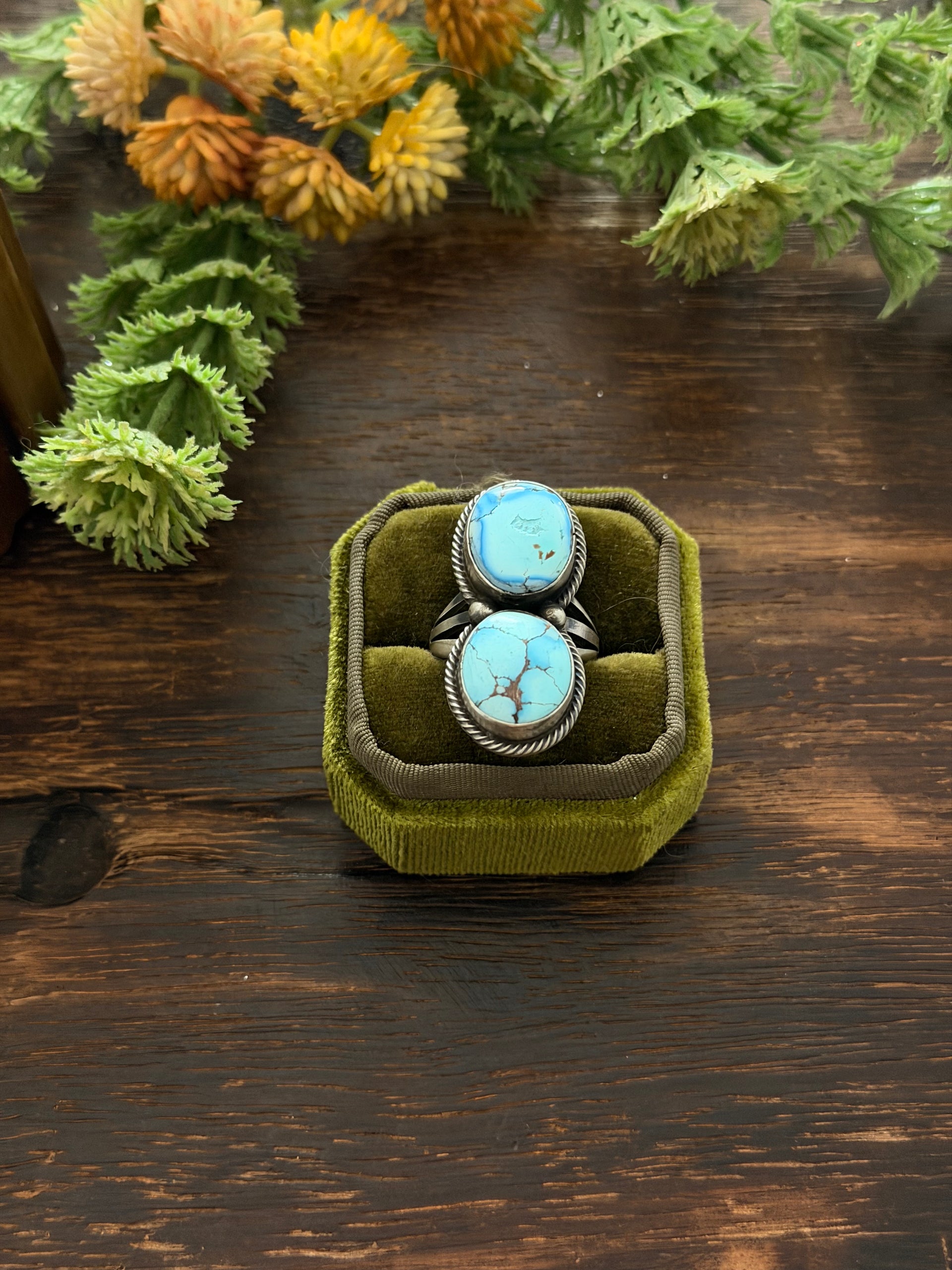 Darrin Livingston Golden Hills Turquoise Sterling Silver Ring Size 8.5
