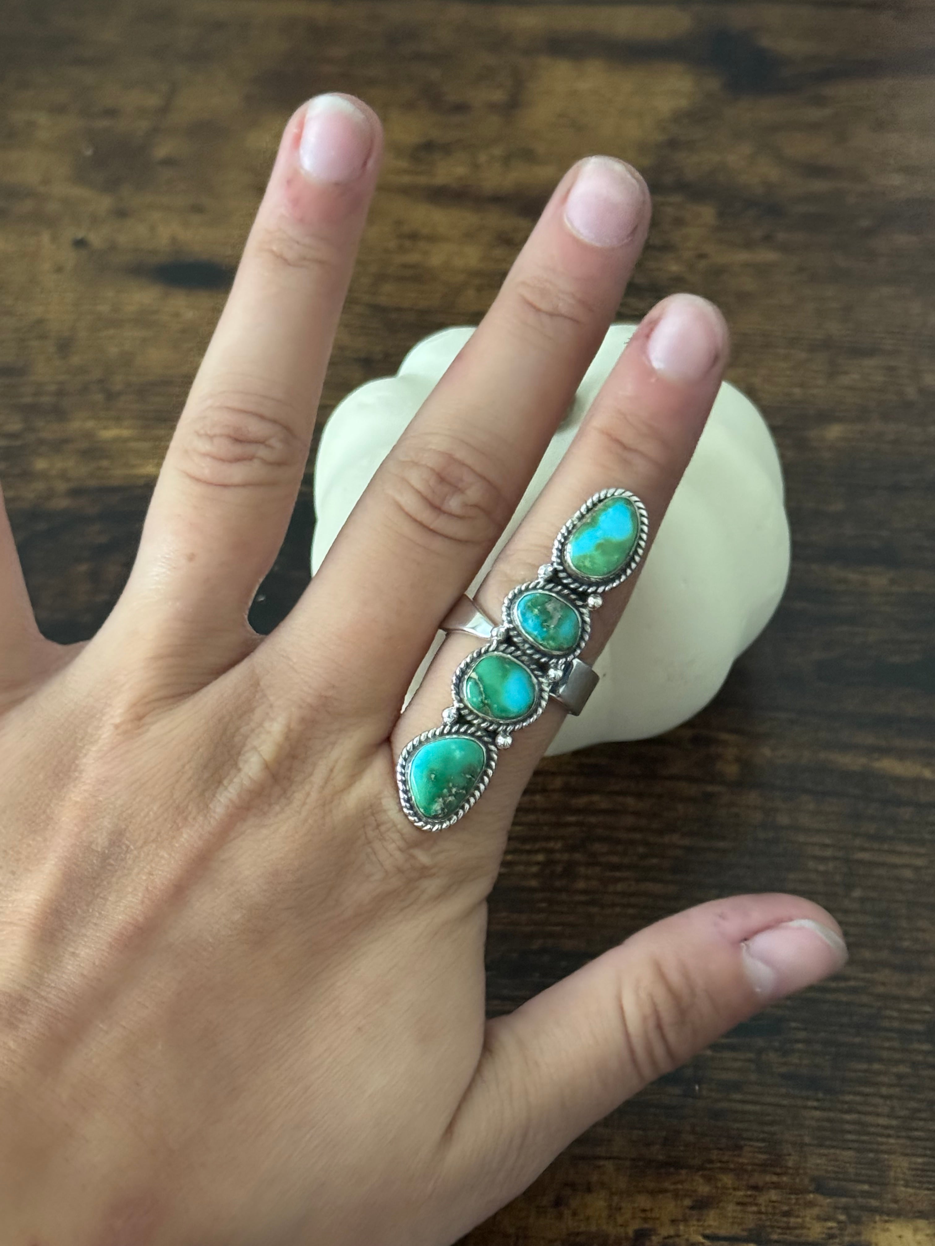 Southwest Handmade Sonoran Mountain Turquoise & Sterling Silver Adjustable Cluster Ring