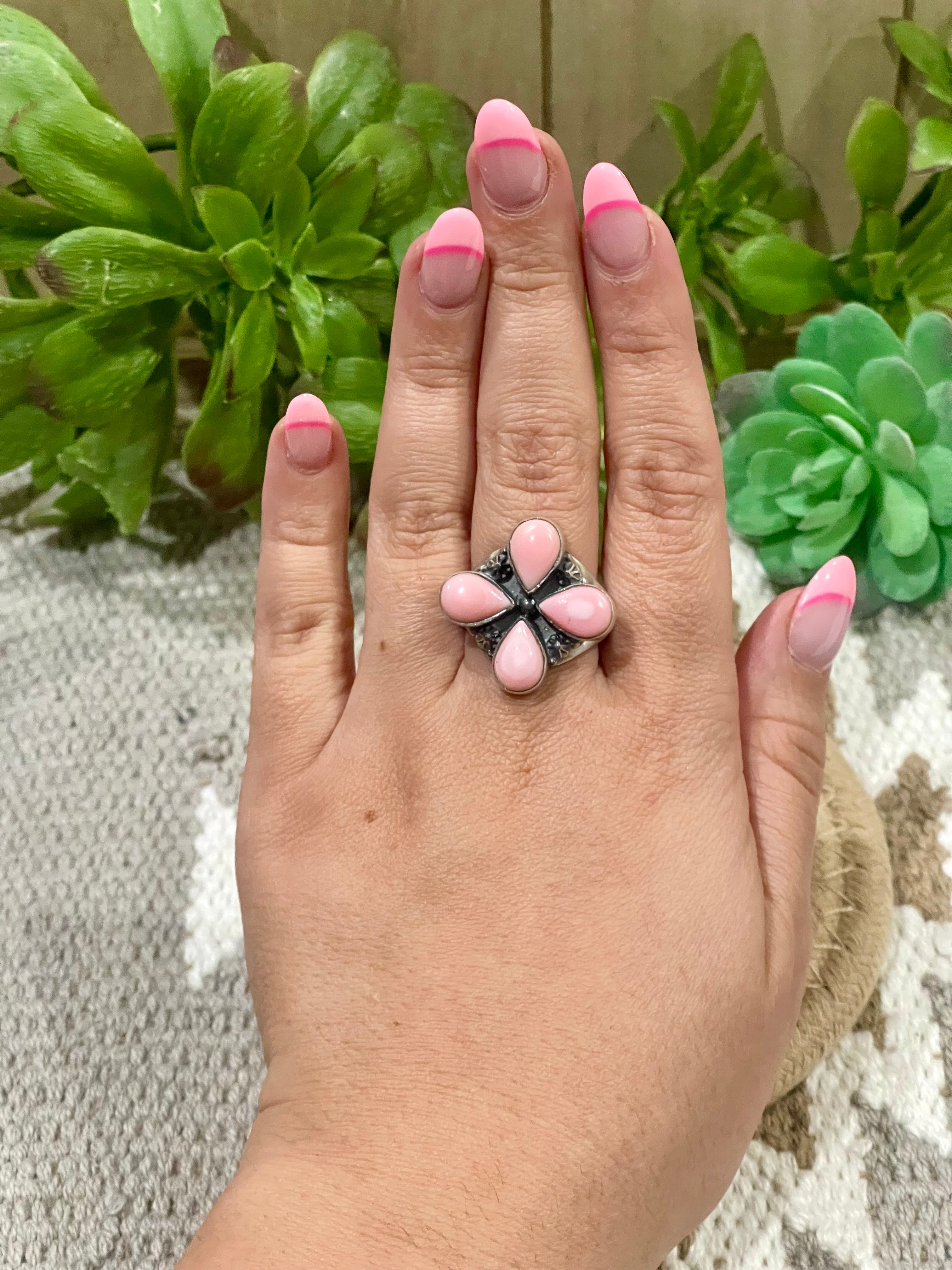 Southwest Handmade Pink Conch & Sterling Silver Size 10.5 Ring