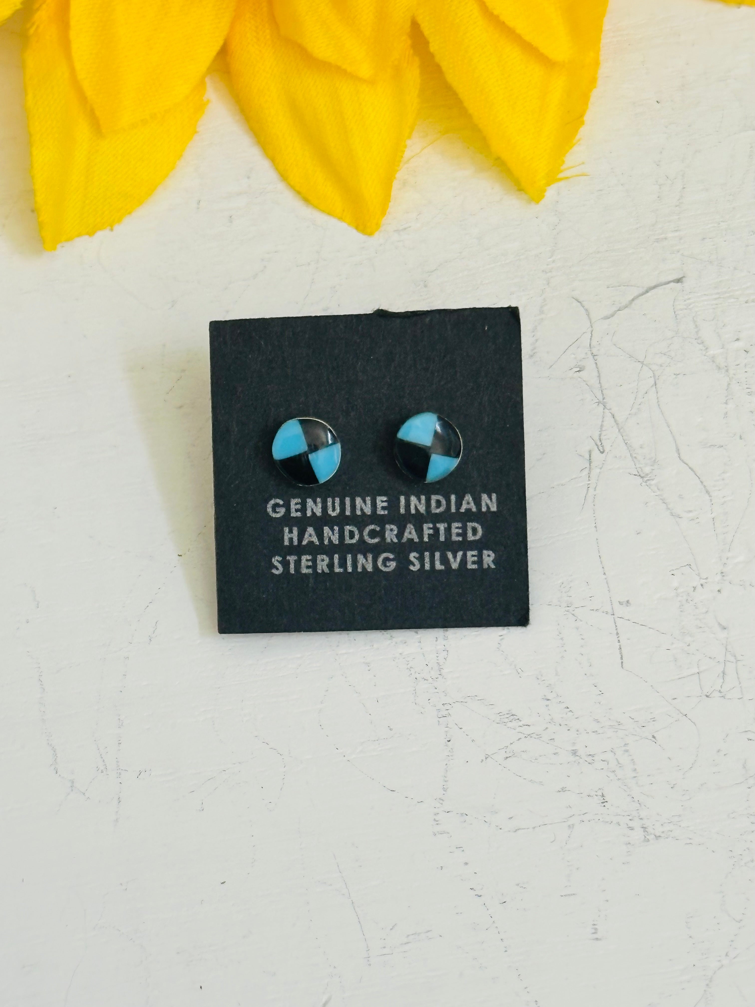 Navajo Made Multi Stone & Sterling Silver Post Inlay Earrings