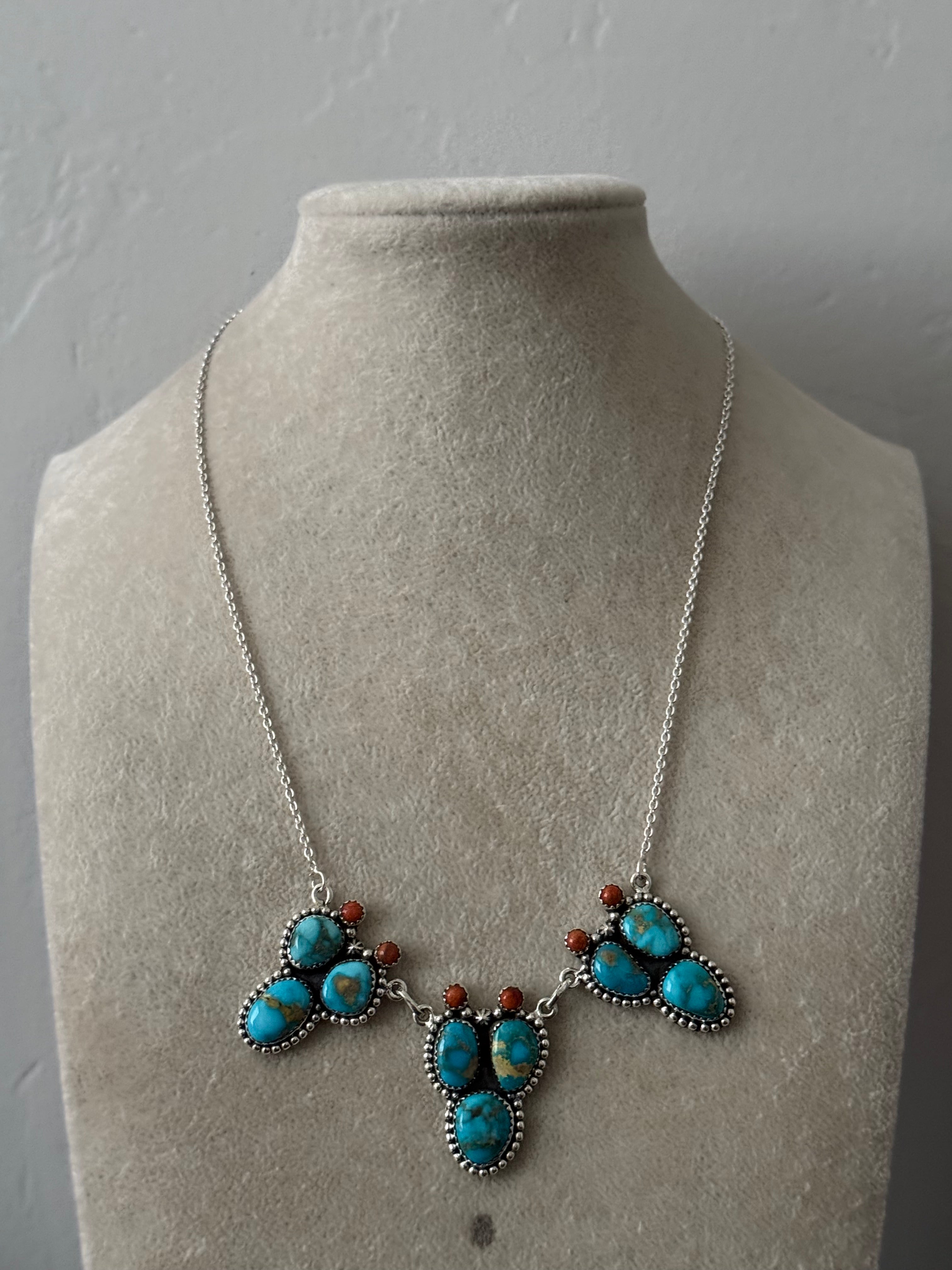 Southwest Handmade Multi Stone & Sterling Silver Prickly Pear Necklace