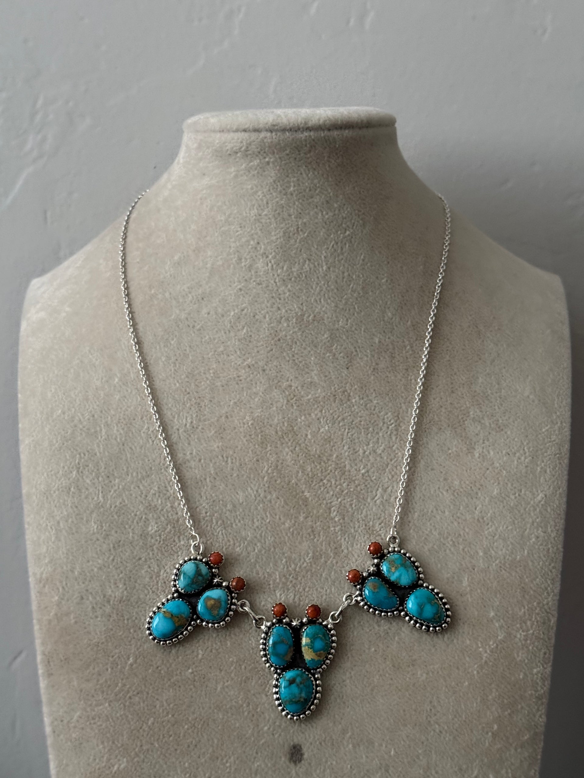 Southwest Handmade Multi Stone & Sterling Silver Prickly Pear Necklace
