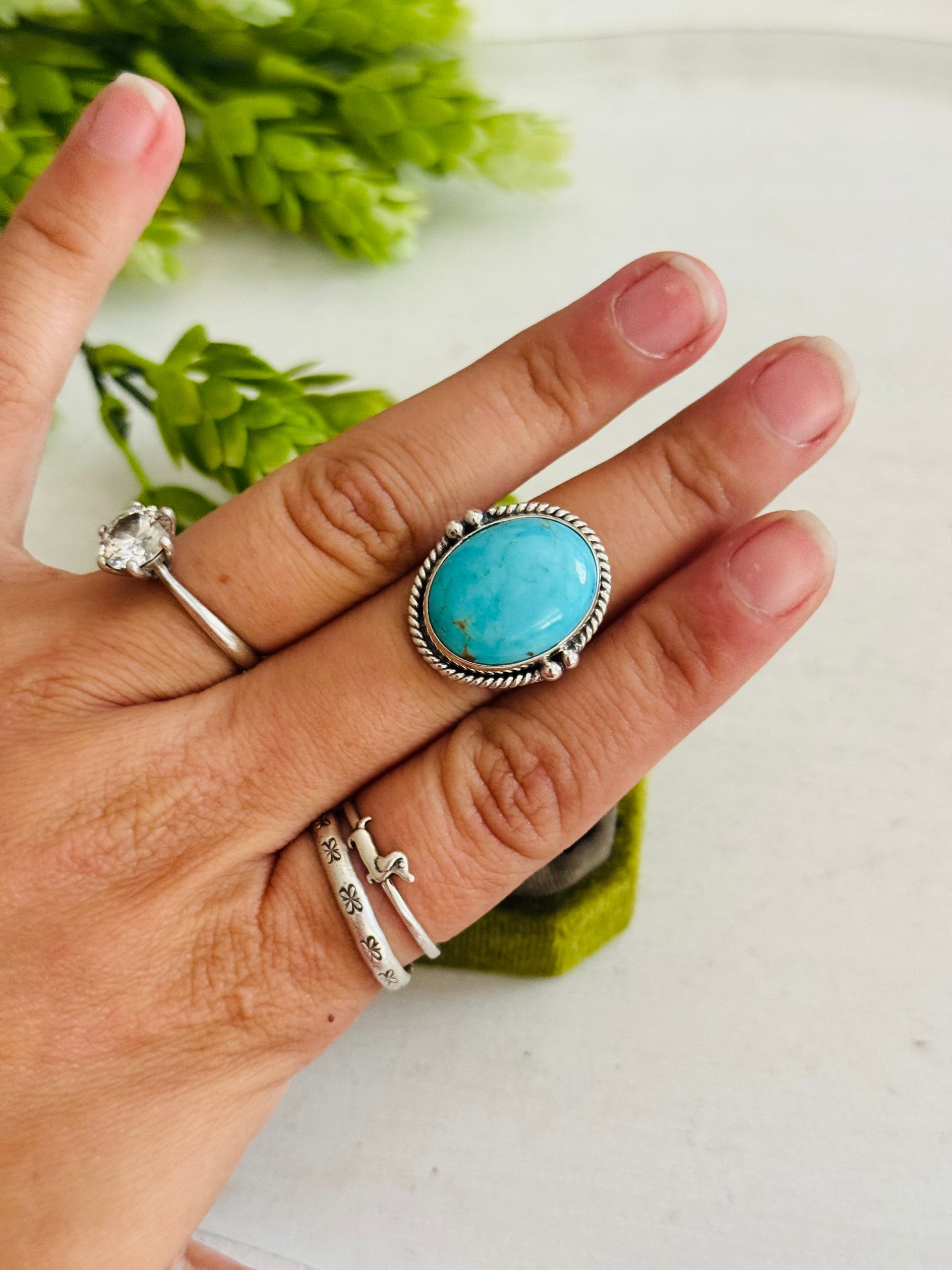 Southwest Made Kingman Turquoise & Sterling Sliver Ring Size 6.5