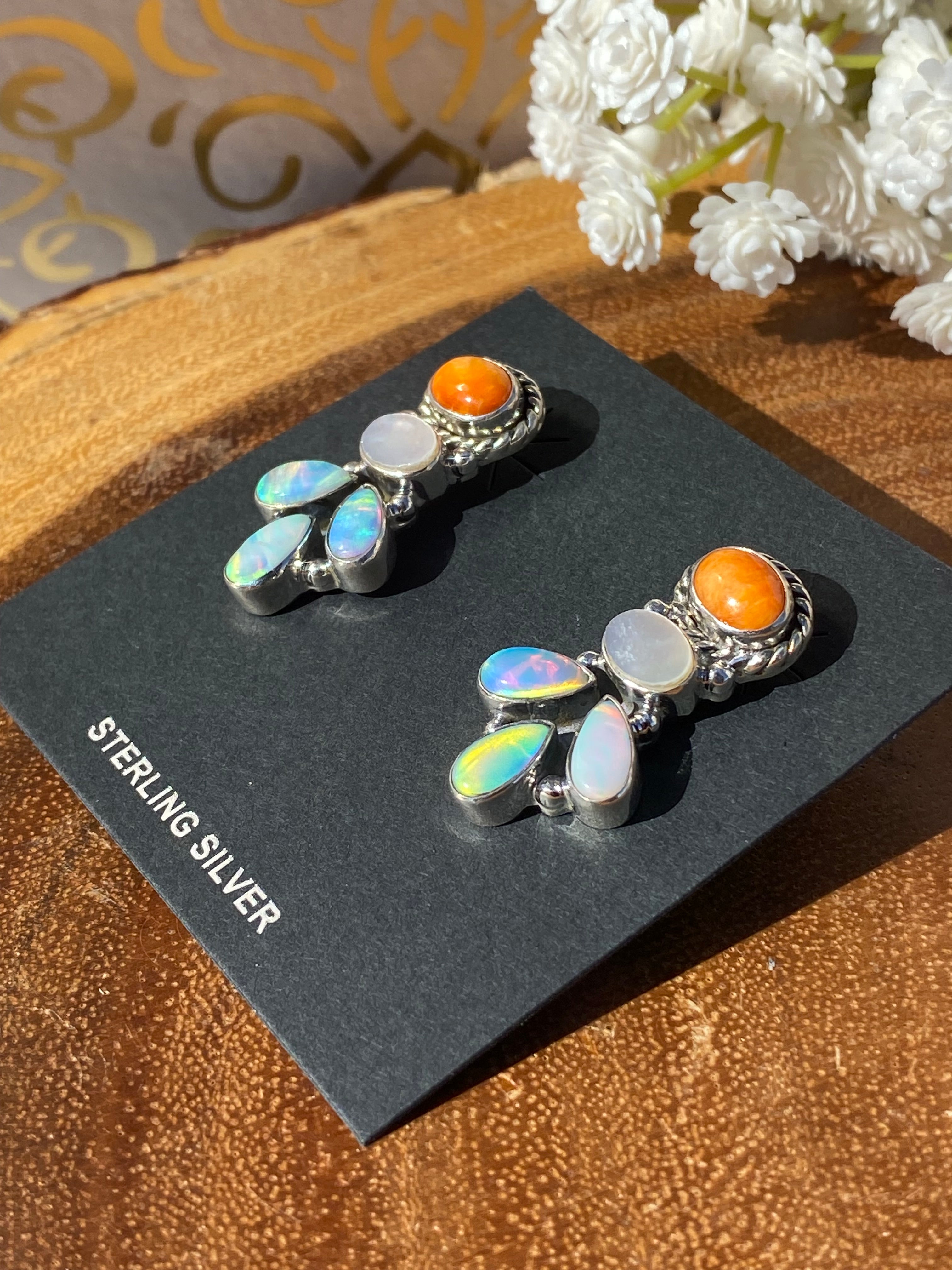 Southwest Handmade Multi-Stone & Sterling Silver Post Earrings