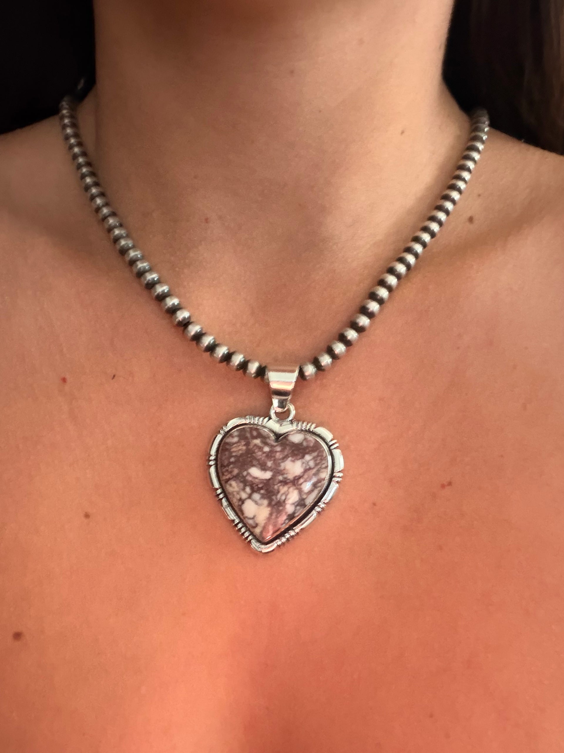 Navajo Made Wild Horse & Sterling Silver Heart Pendant