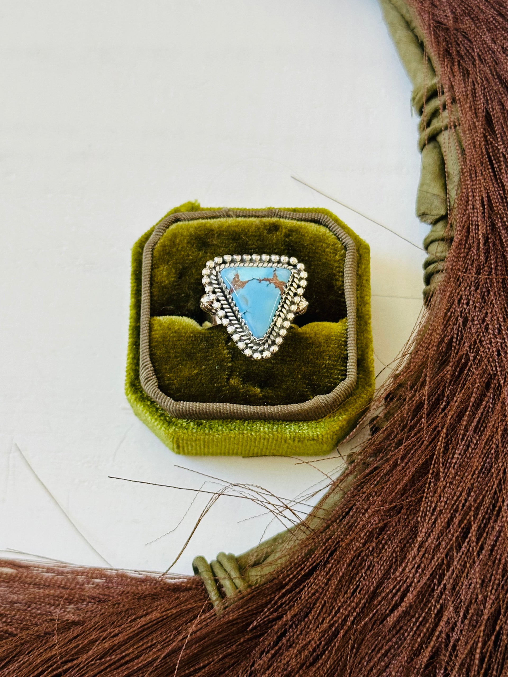 Southwest Handmade Golden Hills Turquoise & Sterling Silver Ring Size 7.75