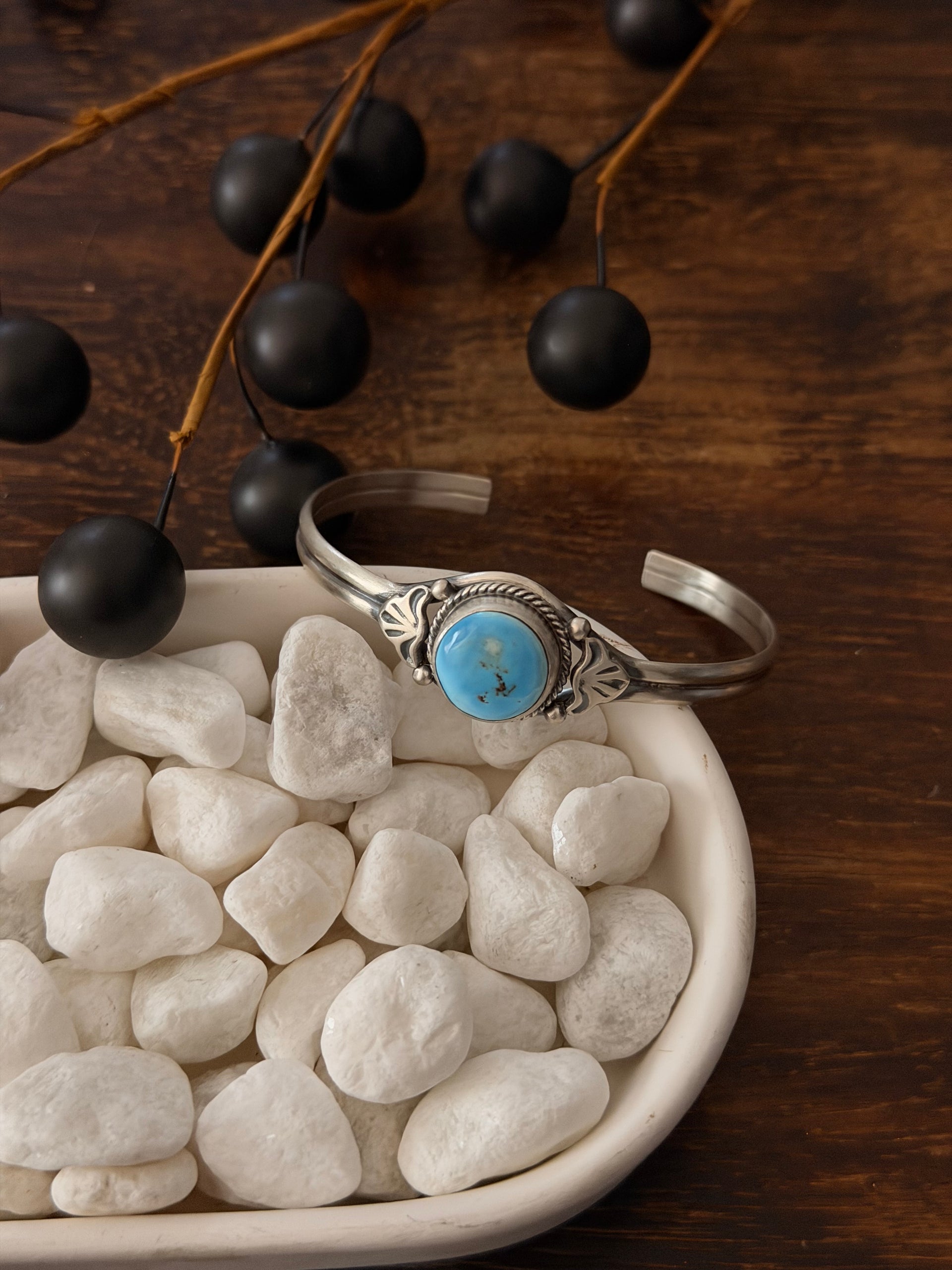 Navajo Made Golden Hill Turquoise & Sterling Silver Cuff Bracelet