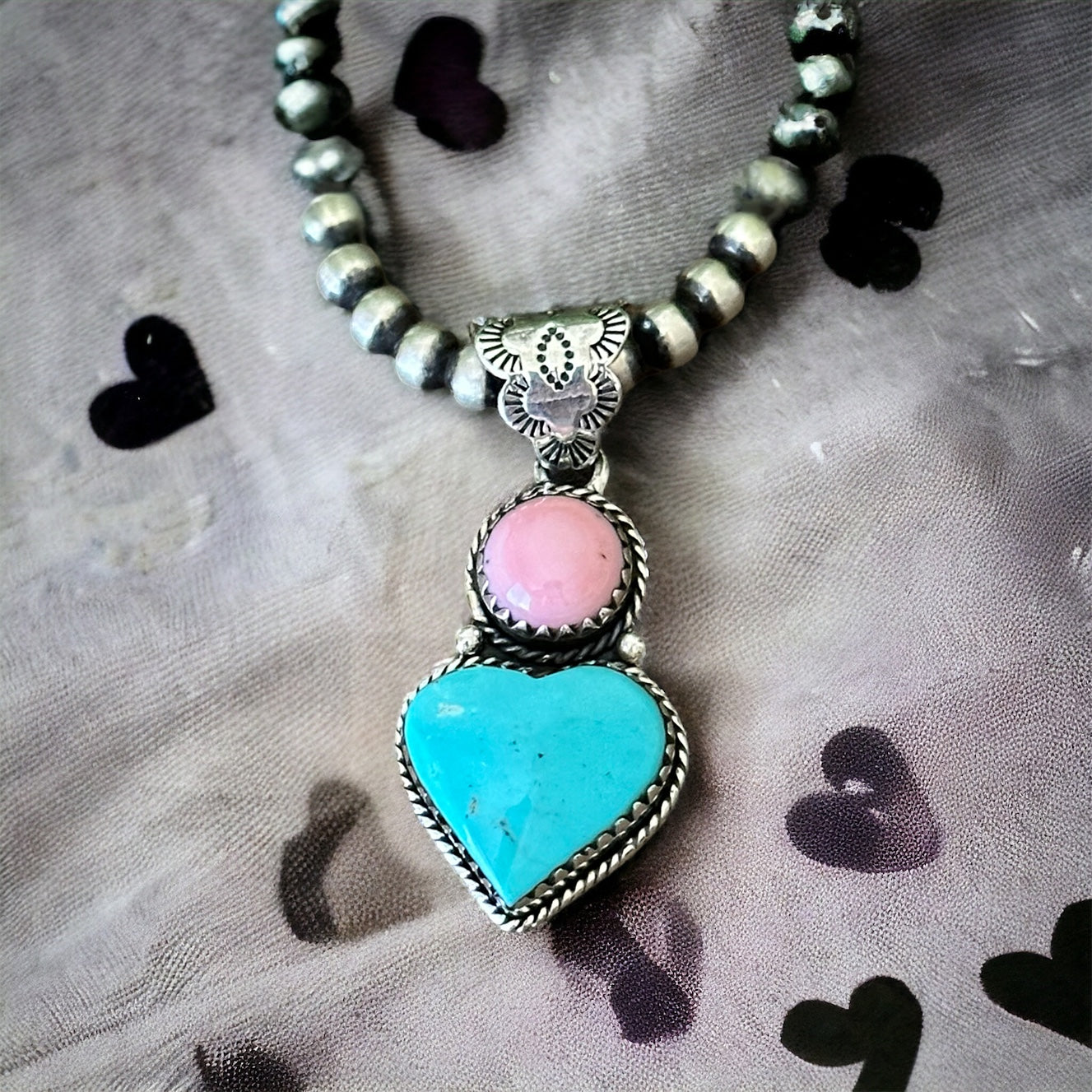 Navajo Made Multi Stone & Sterling Silver Heart Pendant