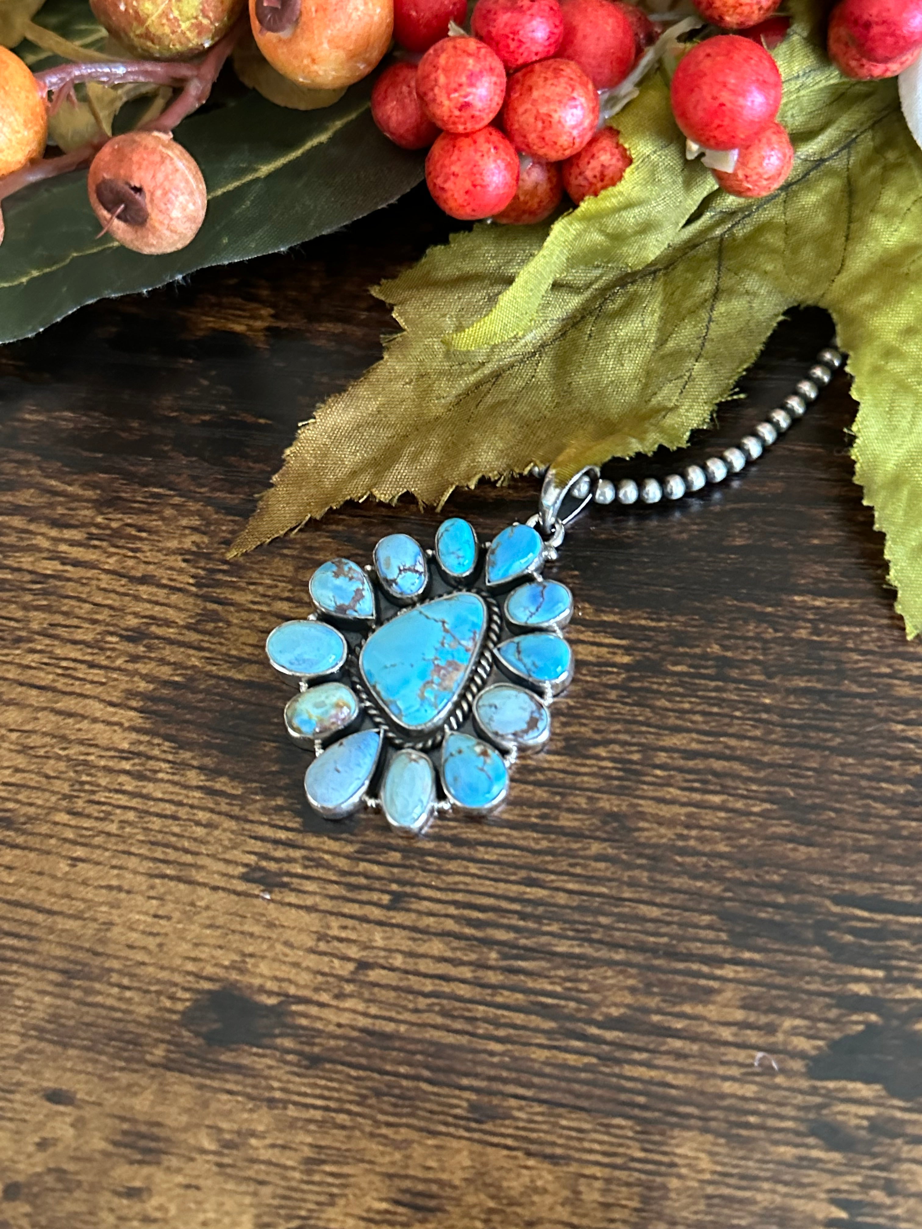 Southwest Handmade Golden Hills Turquoise & Sterling Silver Cluster Pendant