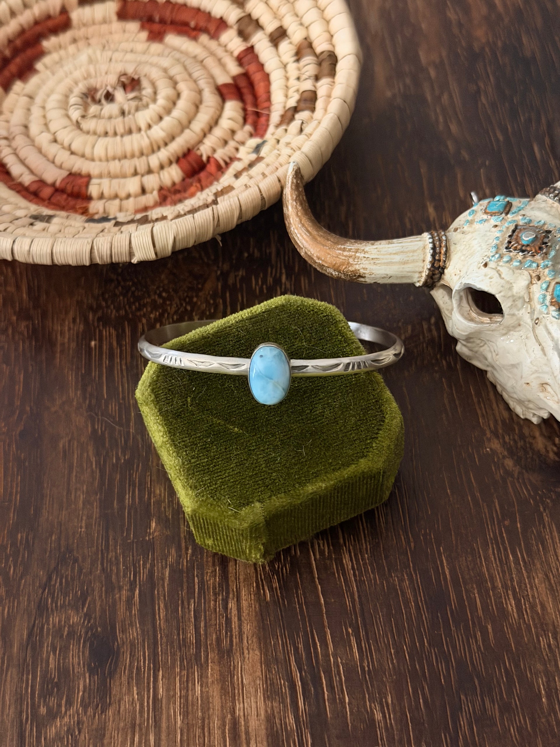 Navajo Made Larimar & Sterling Silver Cuff Bracelet