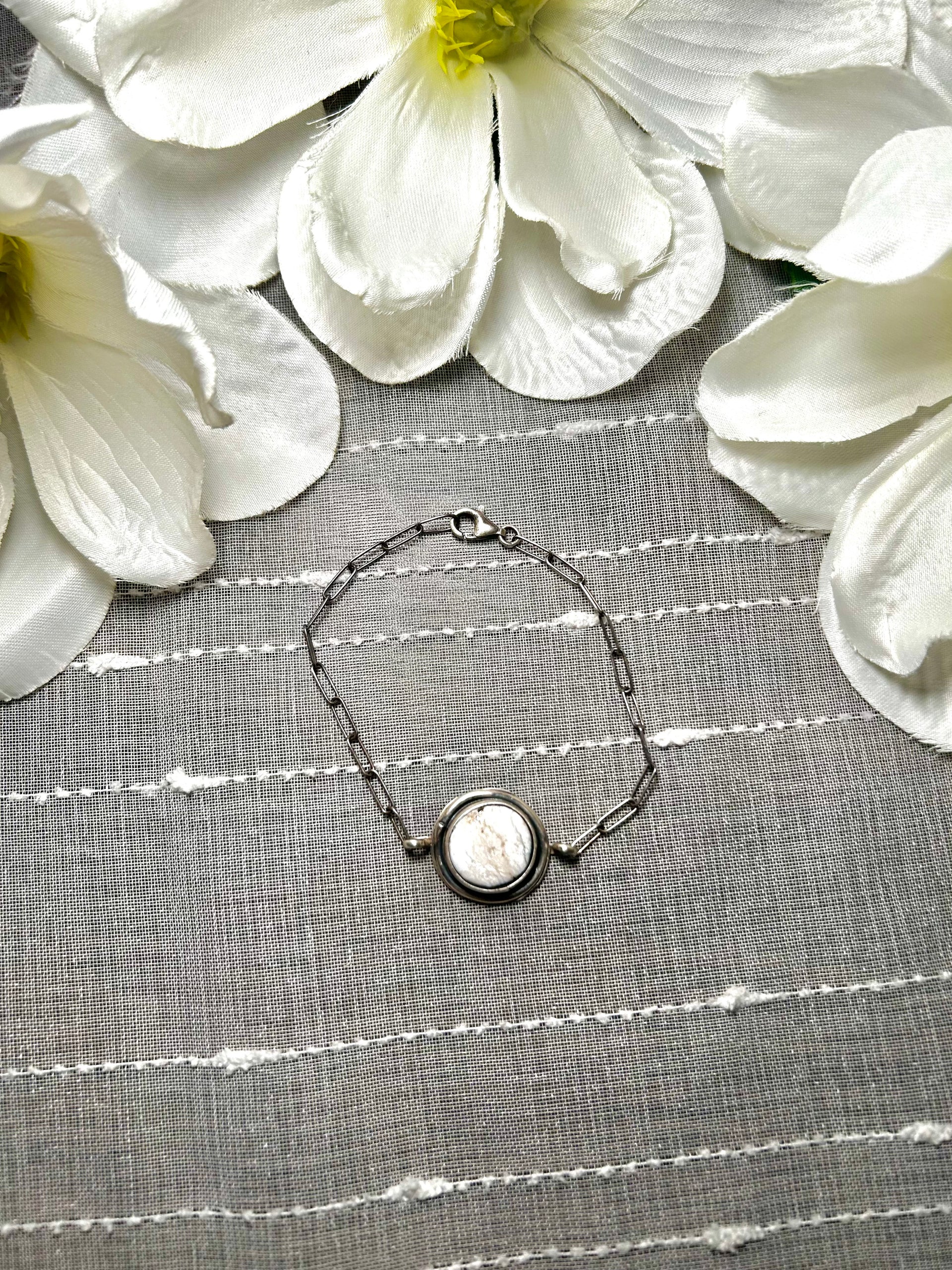 Navajo Made White Buffalo & Sterling Silver Link Bracelet