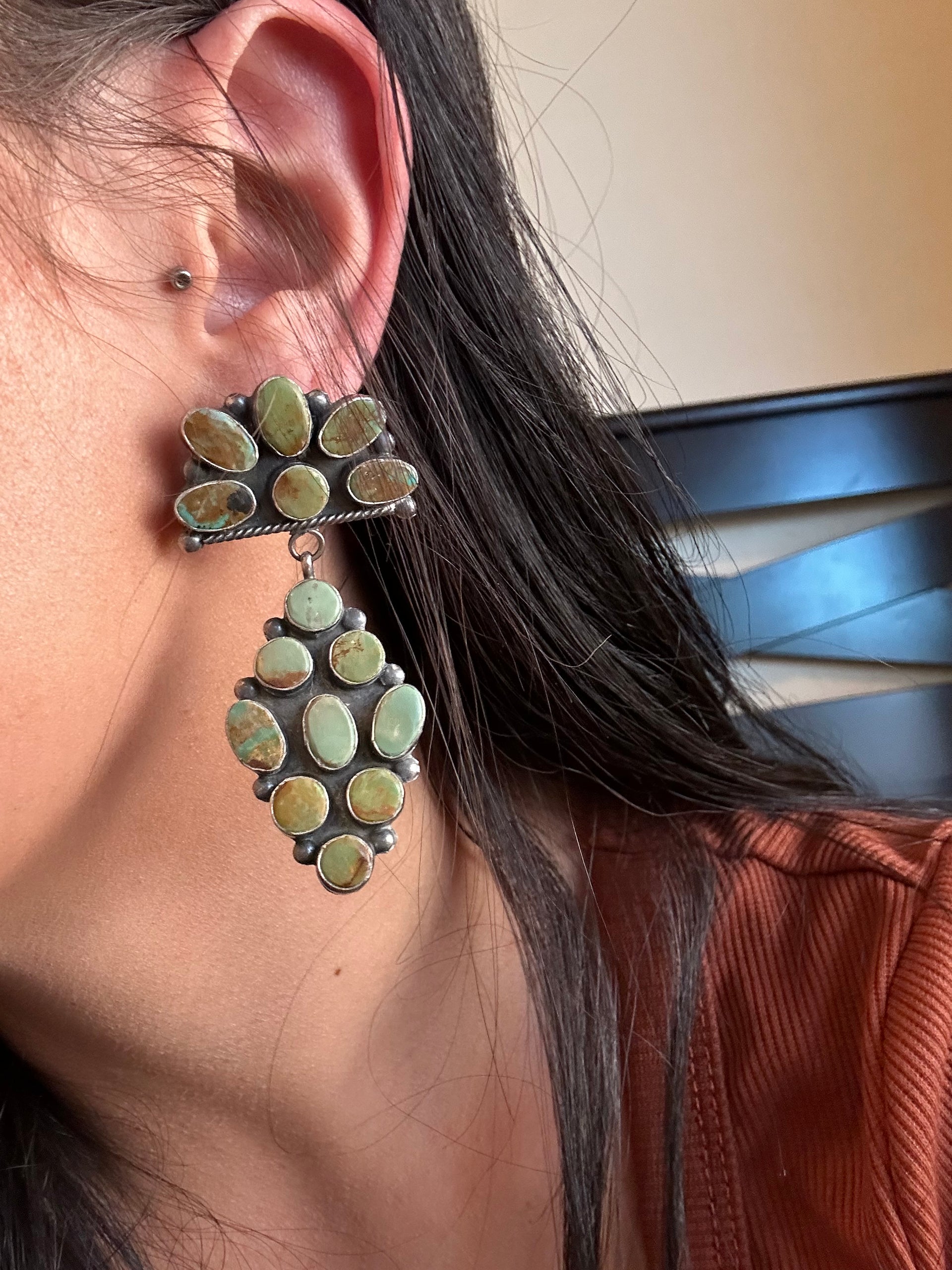 Jacqueline Silver Royston Turquoise & Sterling Silver Post Dangle Earrings