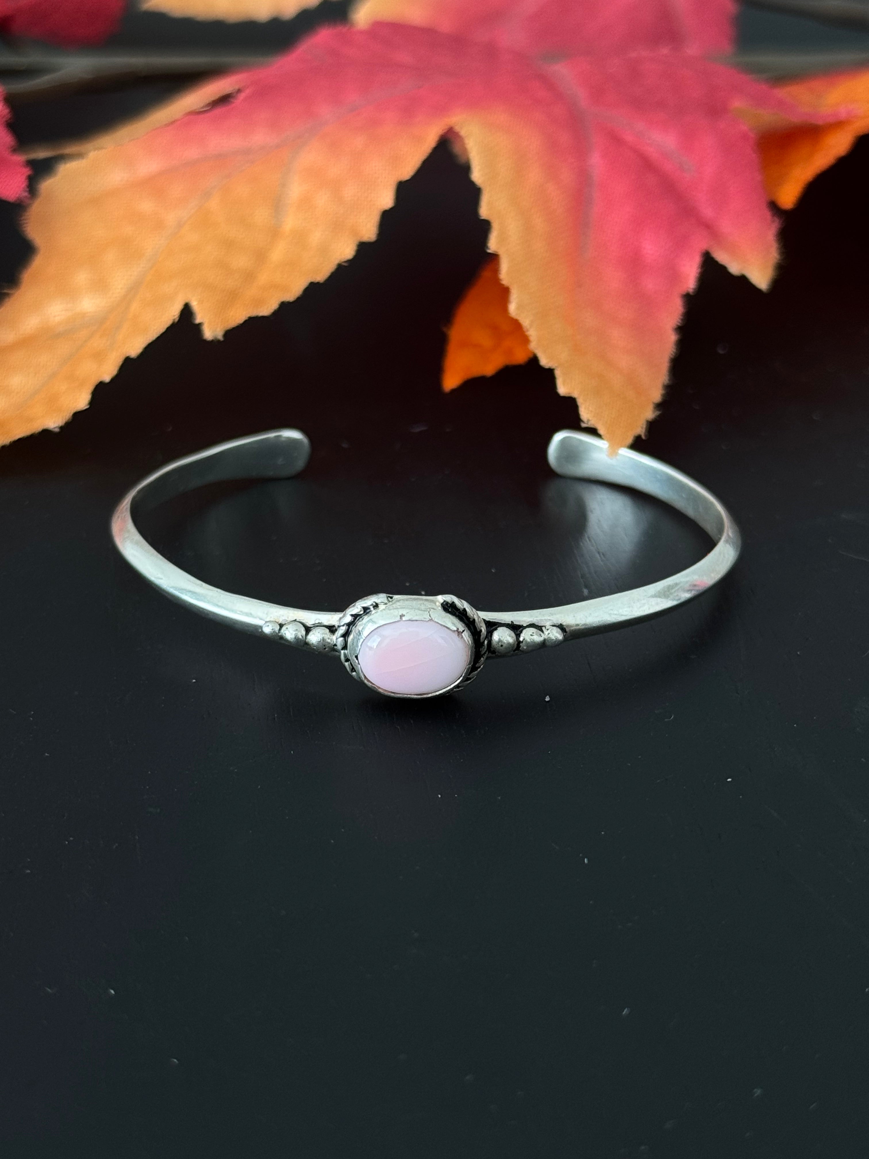 Navajo Made Pink Conch & Sterling Silver Cuff Bracelet