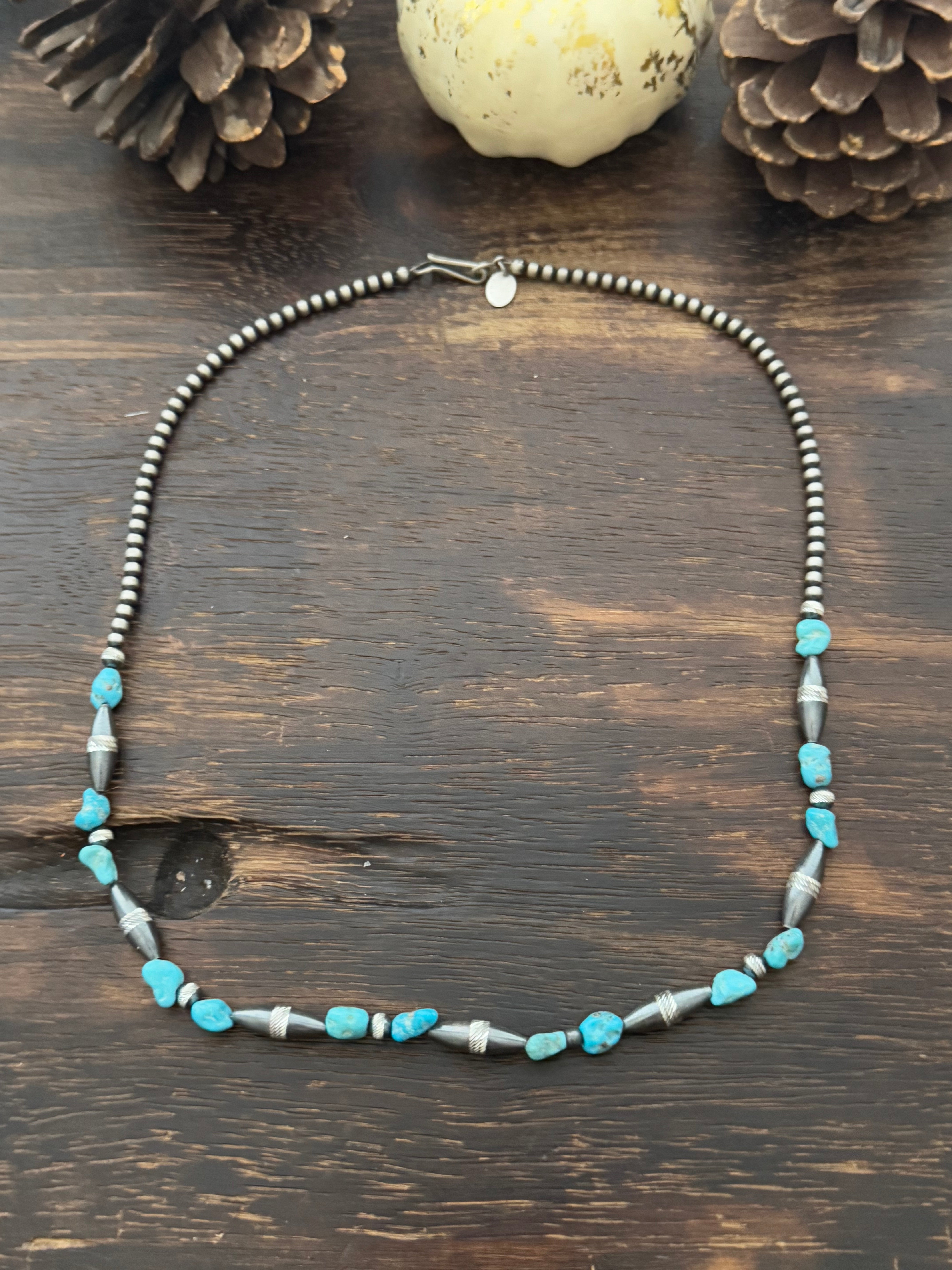 Navajo Strung Kingman Turquoise & Sterling Silver Beaded Necklace