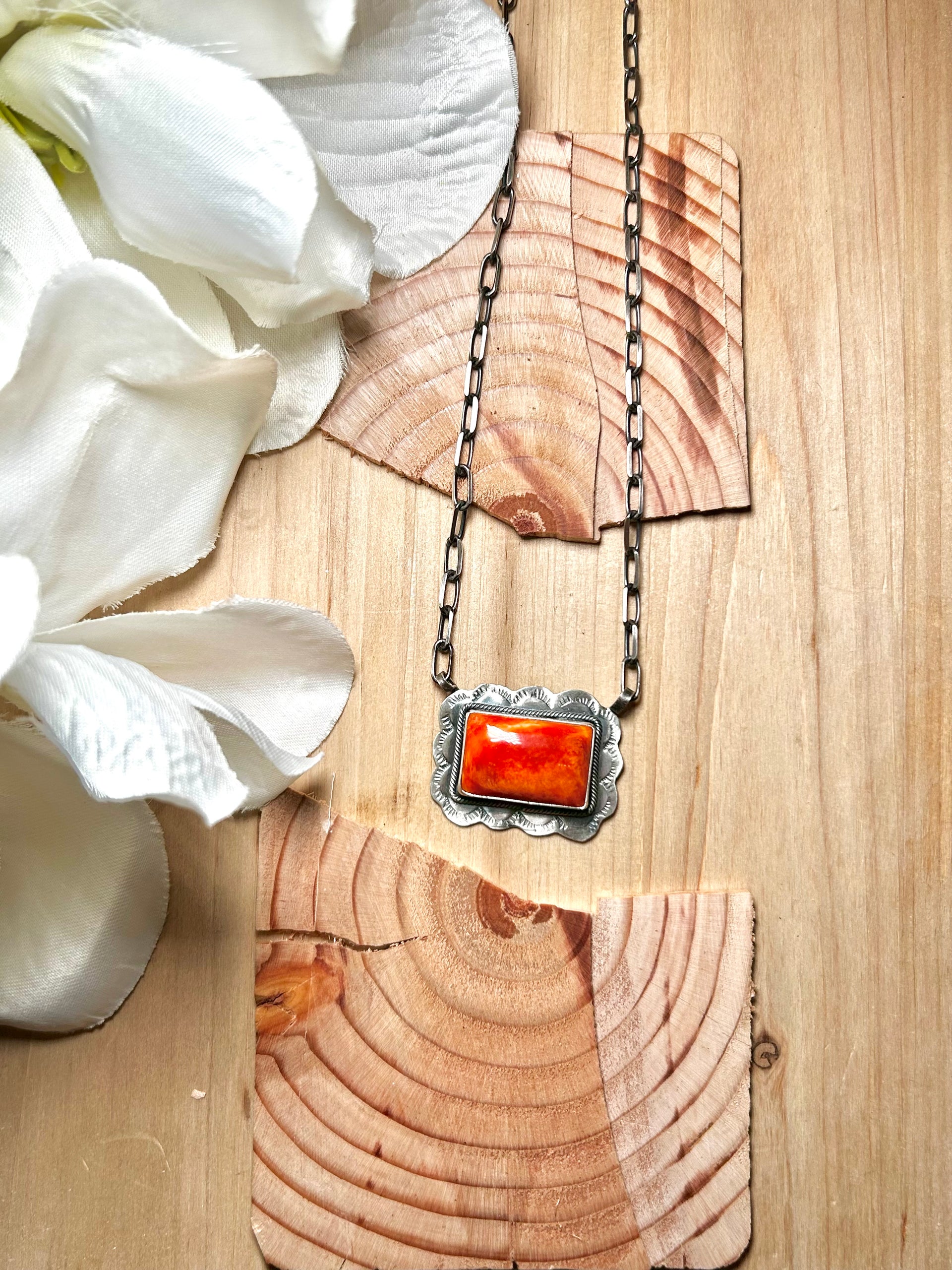 Navajo Made Spiny Oyster & Sterling Silver Necklace