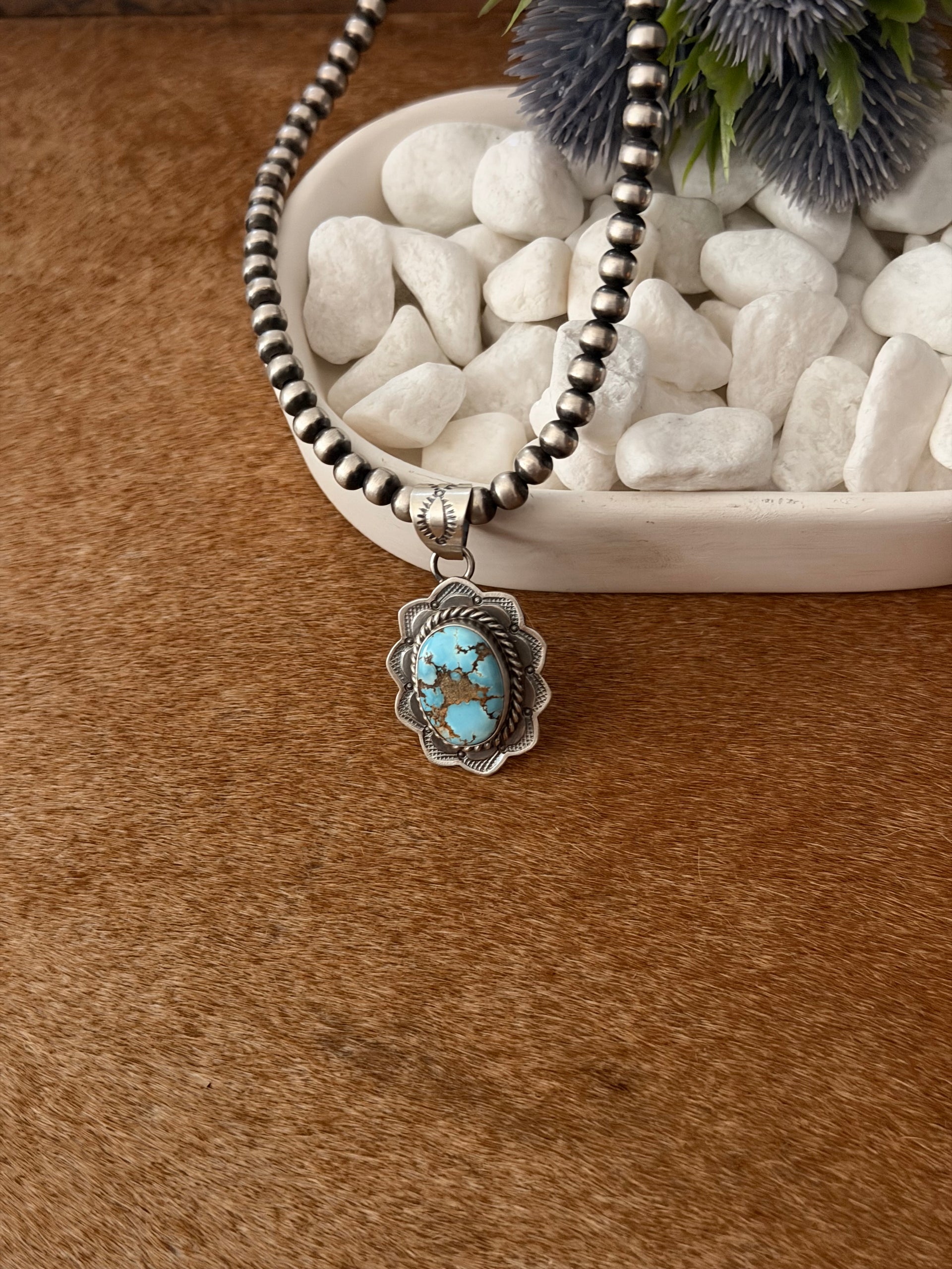 Dave Skeets Golden Hills Turquoise & Sterling Silver Pendant