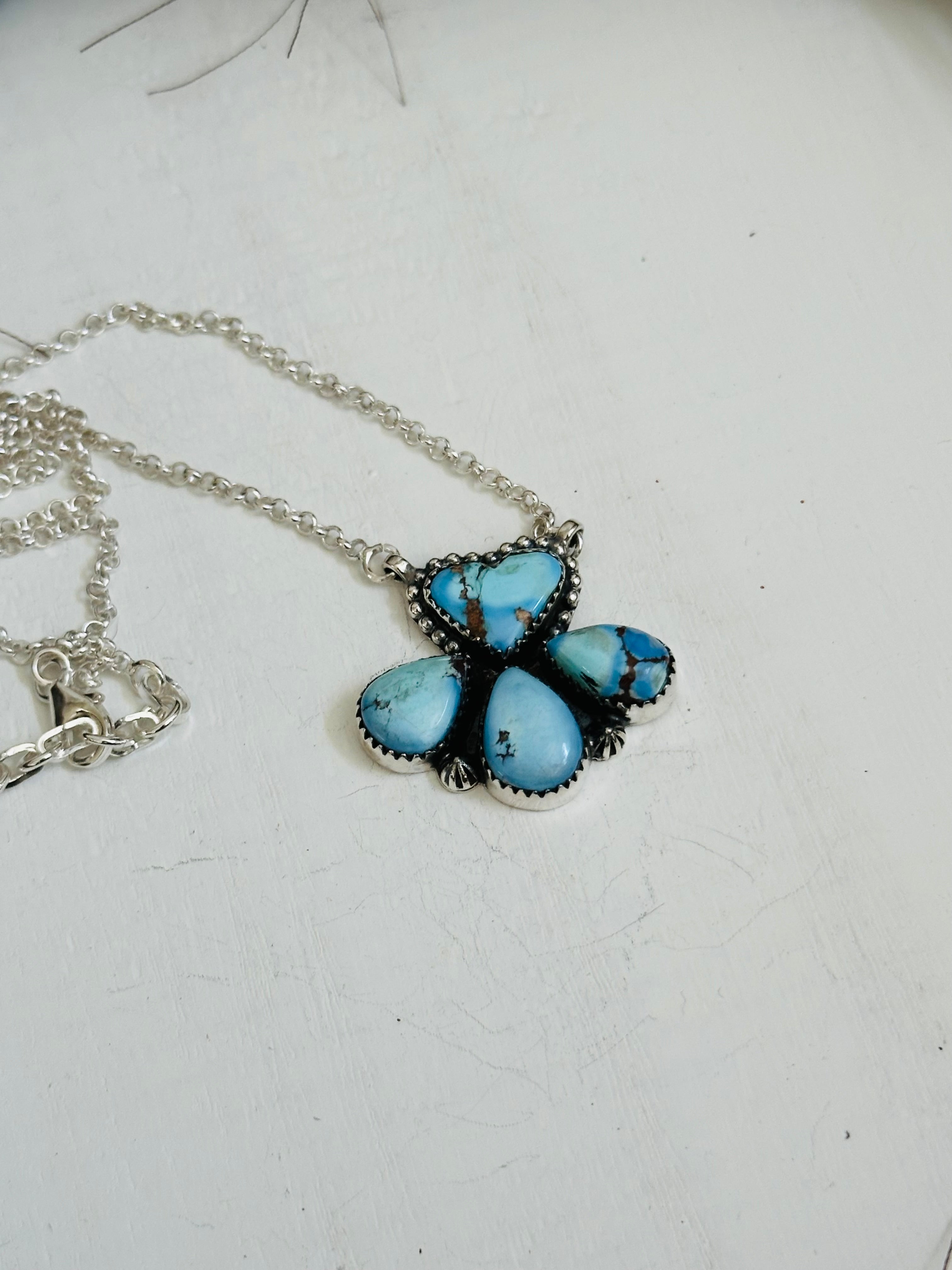 TTD “Blossom” Golden Hills Turquoise & Sterling Silver Cluster Necklace