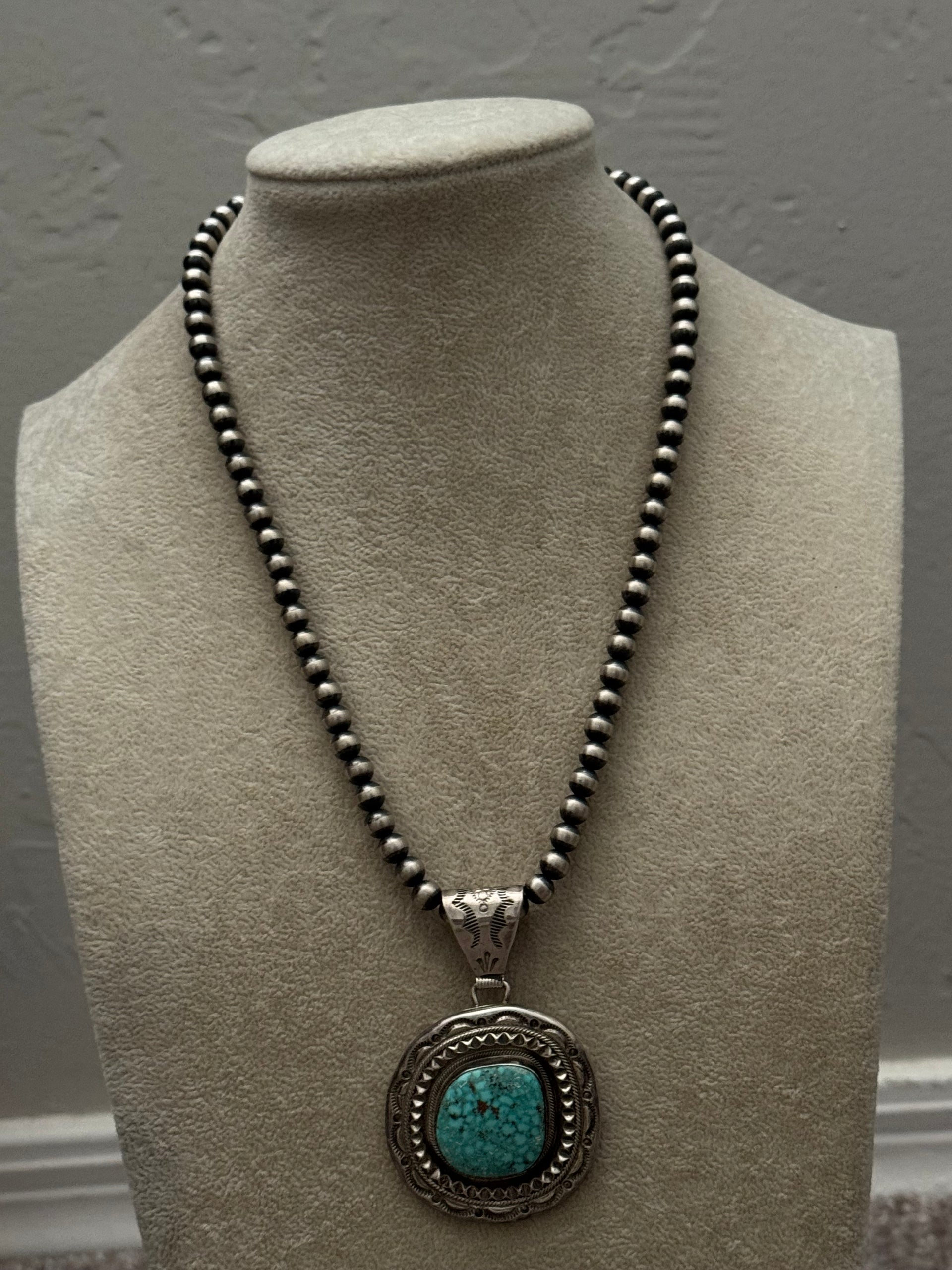 Navajo Handmade Cripple Creek Turquoise & Sterling Silver Pendant