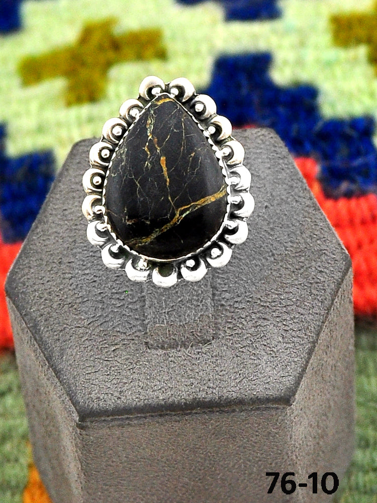 Southwest Handmade Black Jack Turquoise & Sterling Silver Adjustable Ring