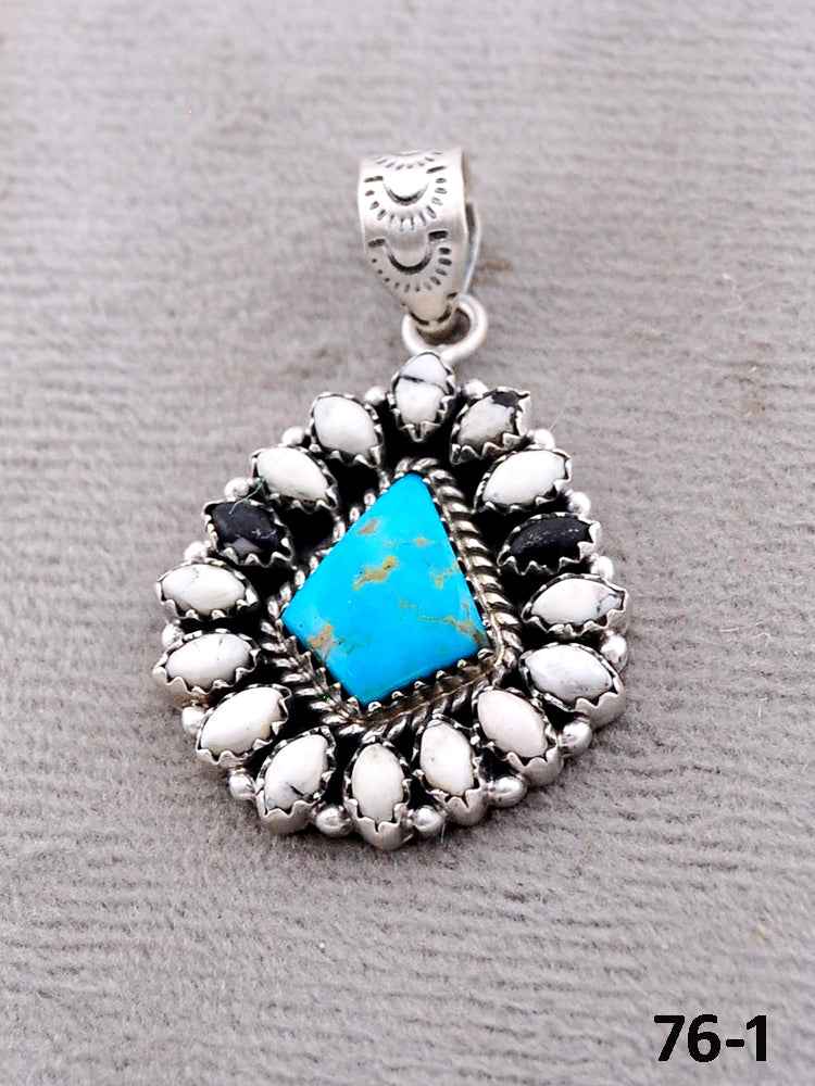 Southwest Handmade Santa Maria with White Buffalo & Sterling Silver Pendants