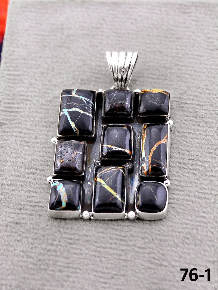 Southwest Handmade Black Jack Turquoise & Sterling Silver Pendants