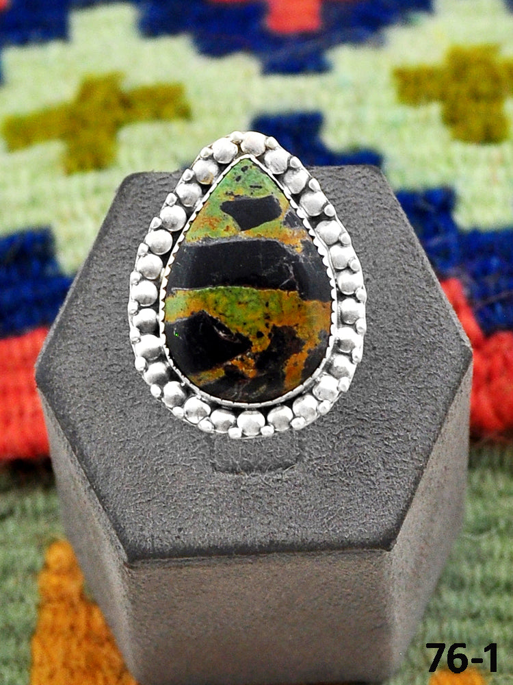 Southwest Handmade Black Jack Turquoise & Sterling Silver Adjustable Ring