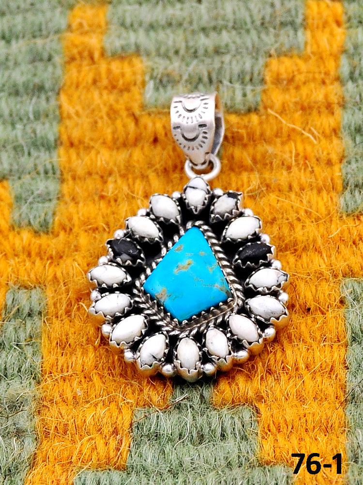 Southwest Handmade Santa Maria with White Buffalo & Sterling Silver Pendants