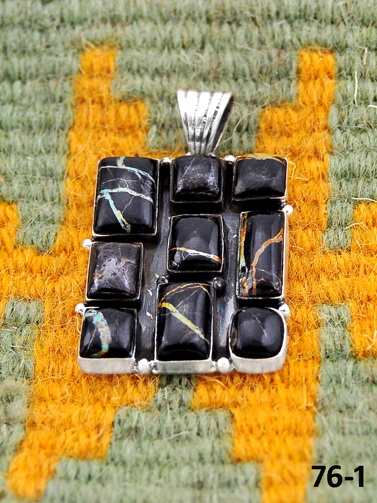 Southwest Handmade Black Jack Turquoise & Sterling Silver Pendants