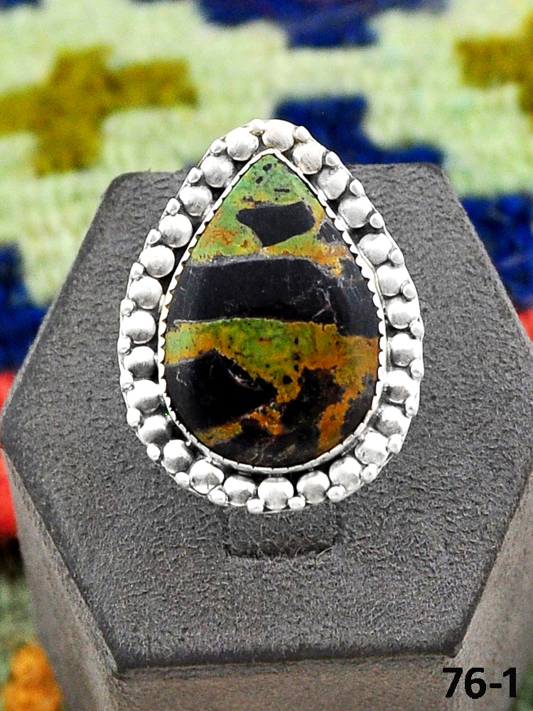Southwest Handmade Black Jack Turquoise & Sterling Silver Adjustable Ring