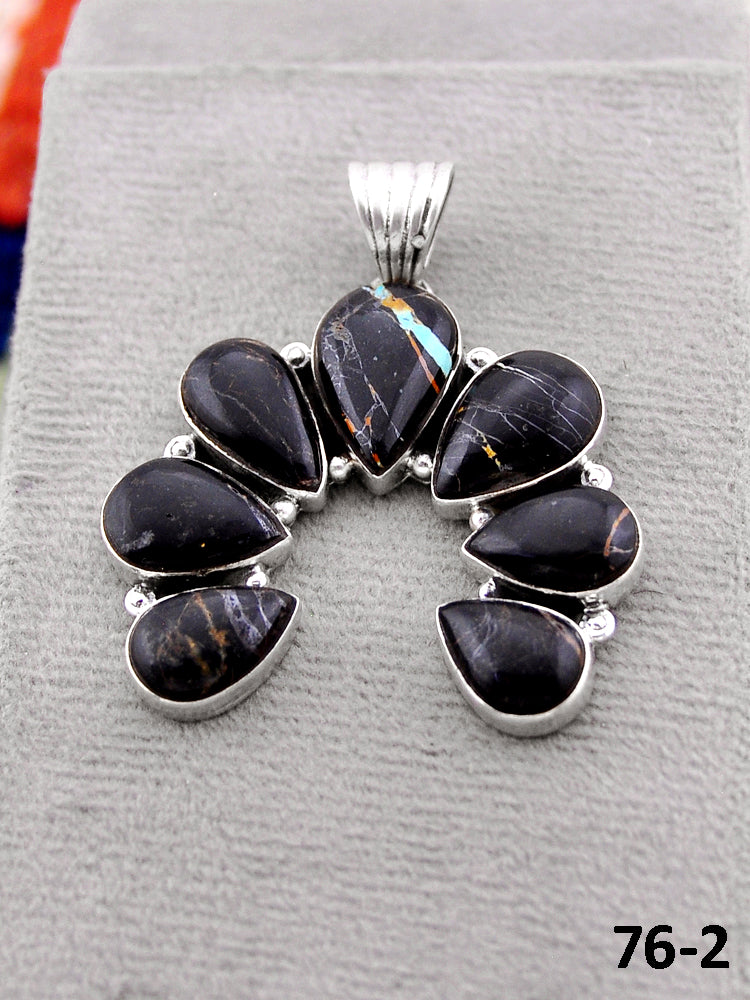 Southwest Handmade Black Jack Turquoise & Sterling Silver Pendants