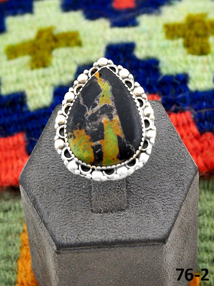 Southwest Handmade Black Jack Turquoise & Sterling Silver Adjustable Ring