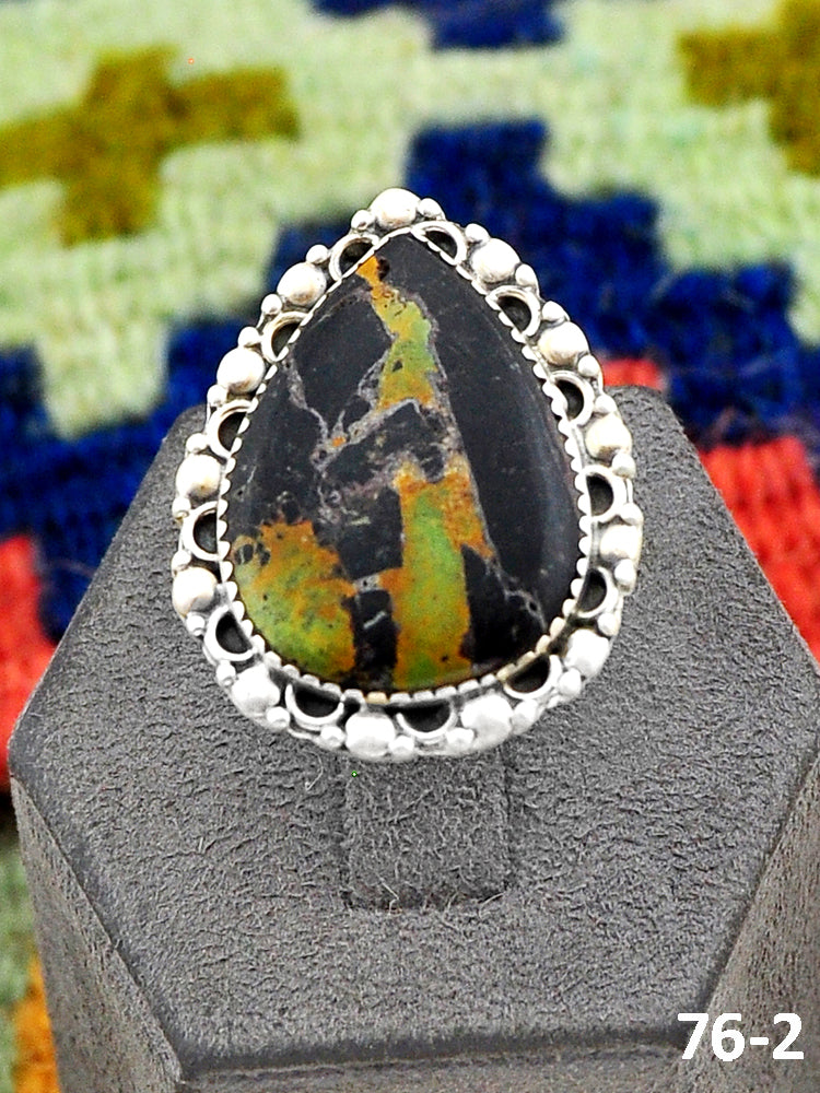 Southwest Handmade Black Jack Turquoise & Sterling Silver Adjustable Ring
