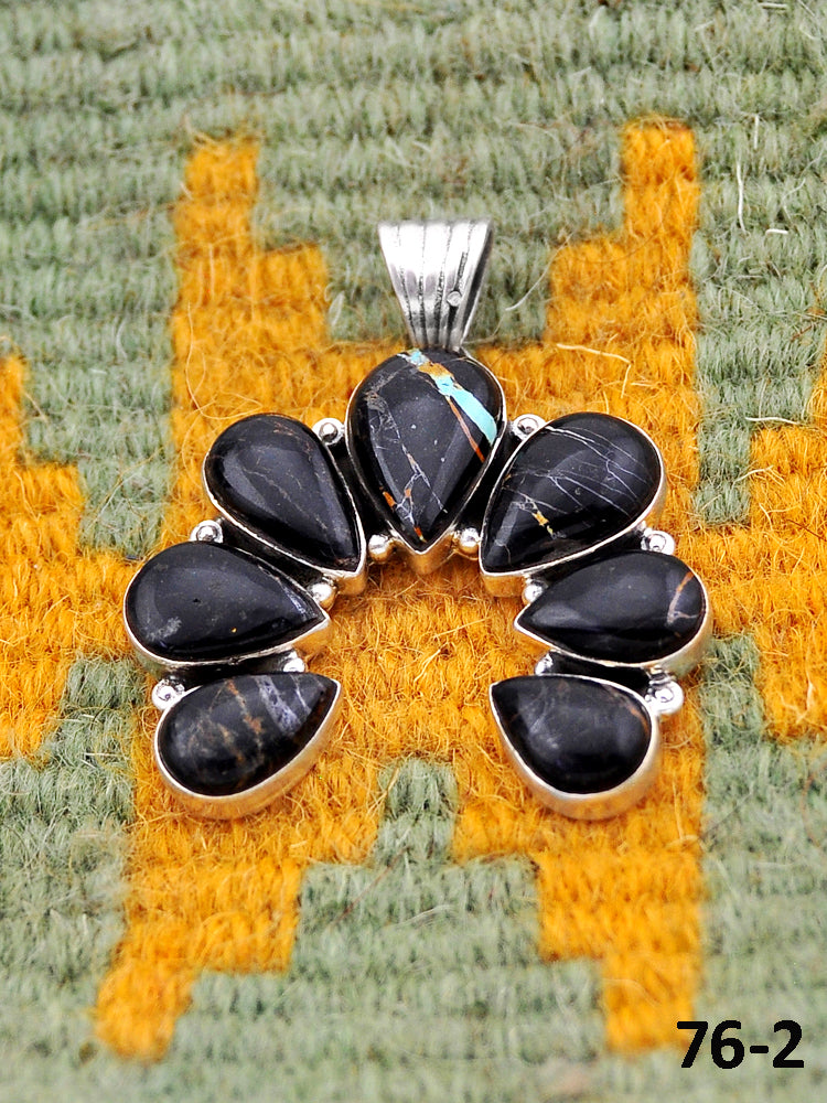 Southwest Handmade Black Jack Turquoise & Sterling Silver Pendants