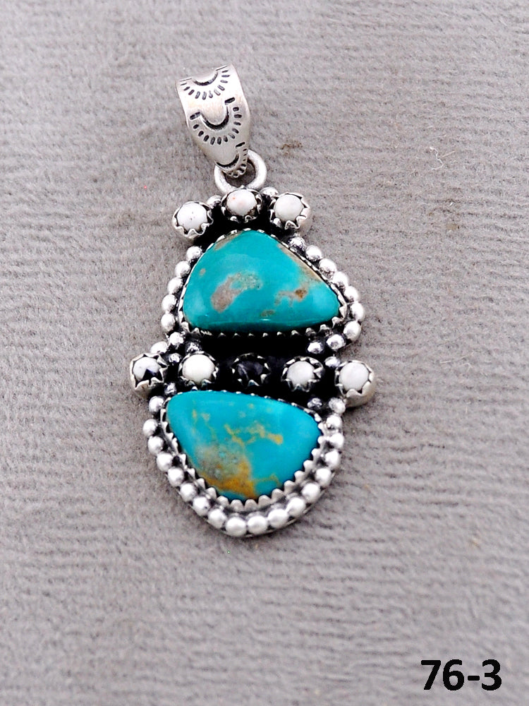 Southwest Handmade Santa Maria with White Buffalo & Sterling Silver Pendants