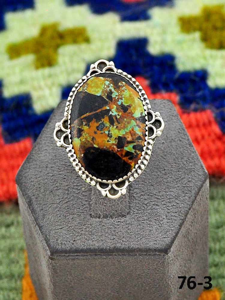 Southwest Handmade Black Jack Turquoise & Sterling Silver Adjustable Ring